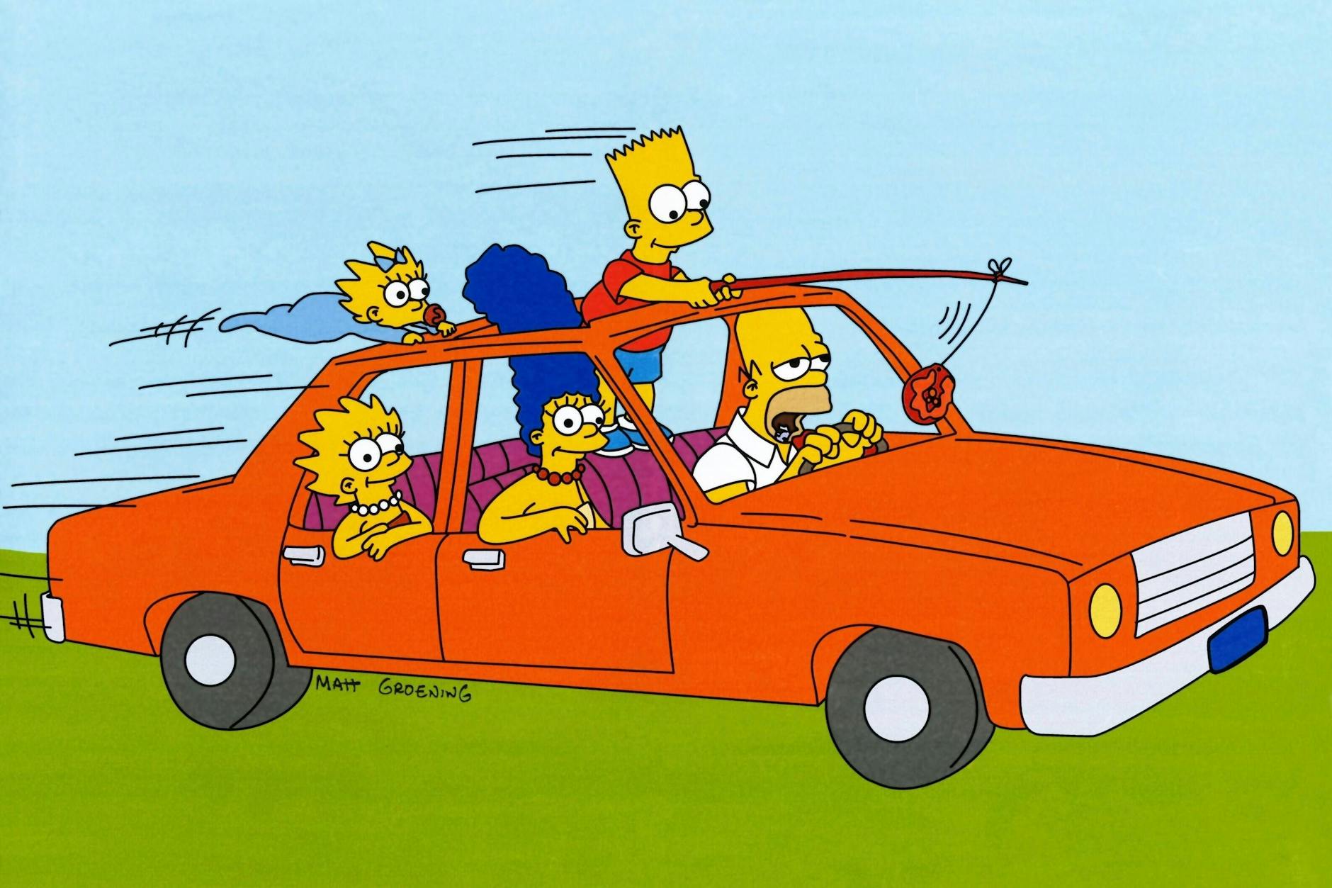 Die Familie Simpson in einer Aufnahme aus dem Jahr 1989. Schon ersichtlich ist die Liebe Homers zu Donuts.