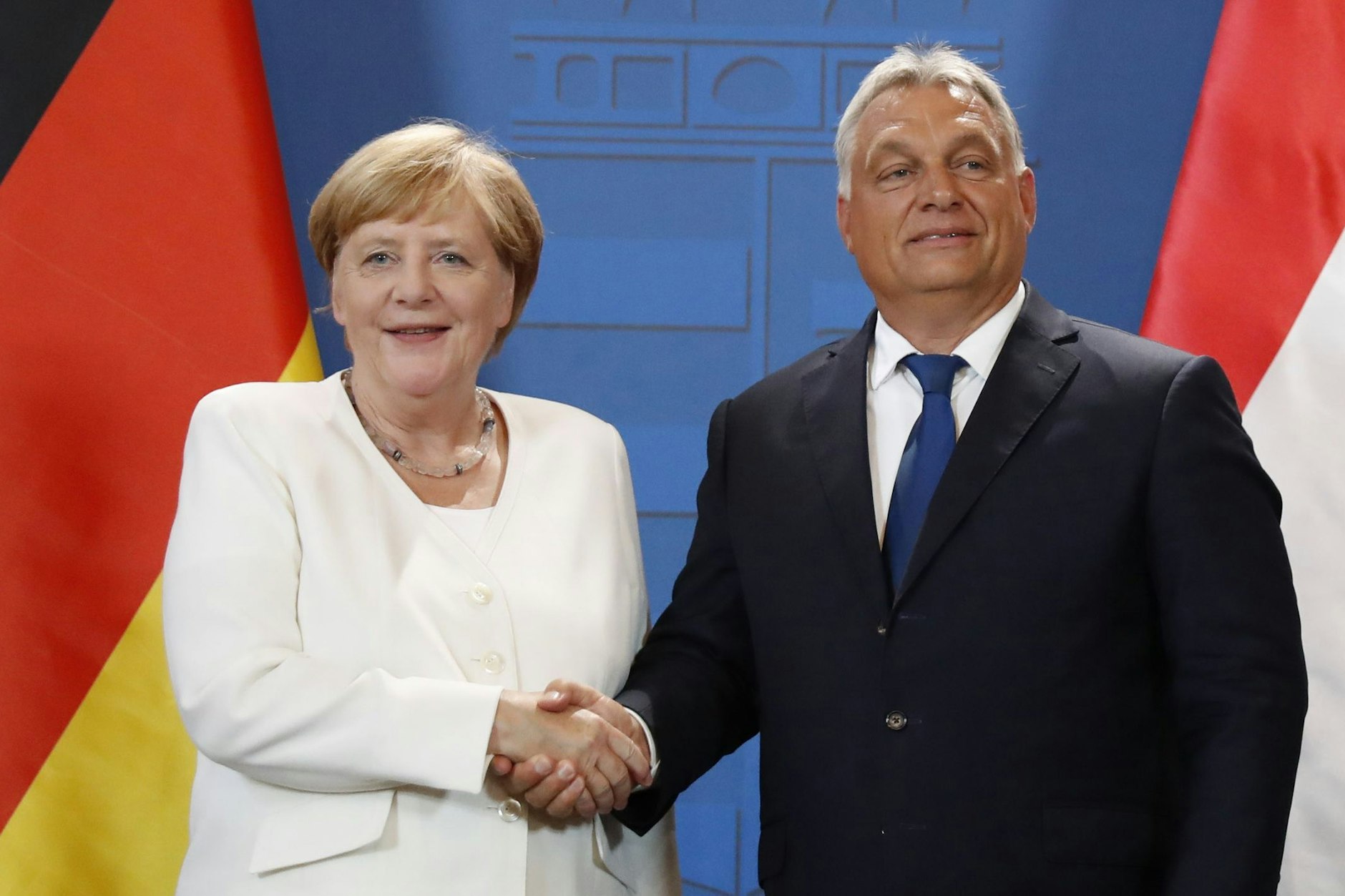 Angela Merkel und Viktor Orbán bei einem früheren Treffen 2019 in Sopron. Damals nahmen die deutsche Kanzlerin und der ungarische Regierungschef an den Feierlichkeiten zum 30. Jahrestag des Paneuropäischen Picknicks teil.