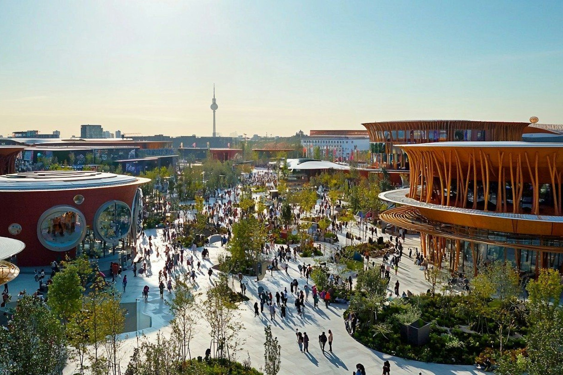 Vision der Berliner Innenstadt im Rahmen der EXPO 2035. Bild: Midjourney (KI)