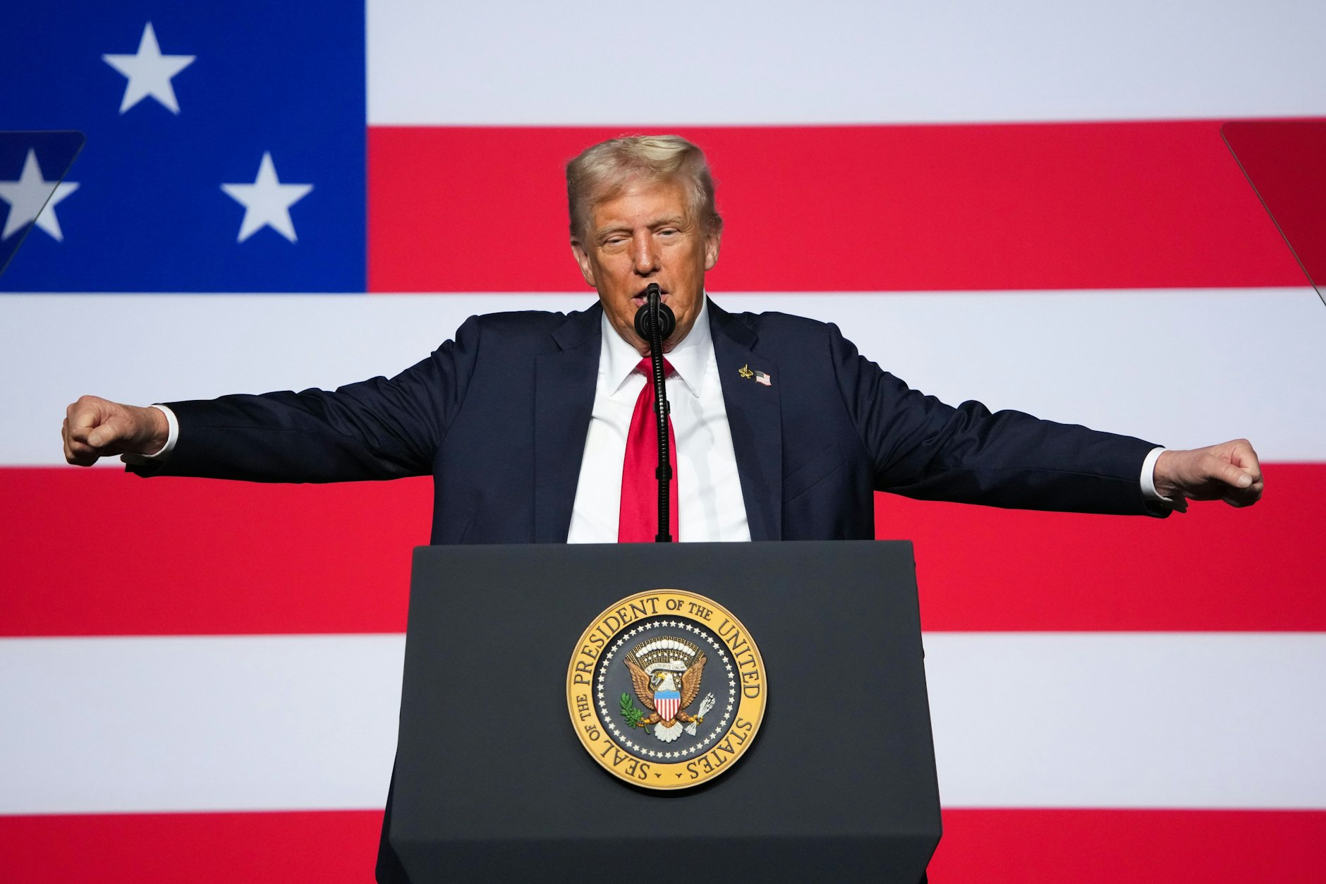 US-Präsident Donald Trump sprach am Dienstag auf der Marine Corps Base Quantico vor hochrangigen Militärkommandeuren.