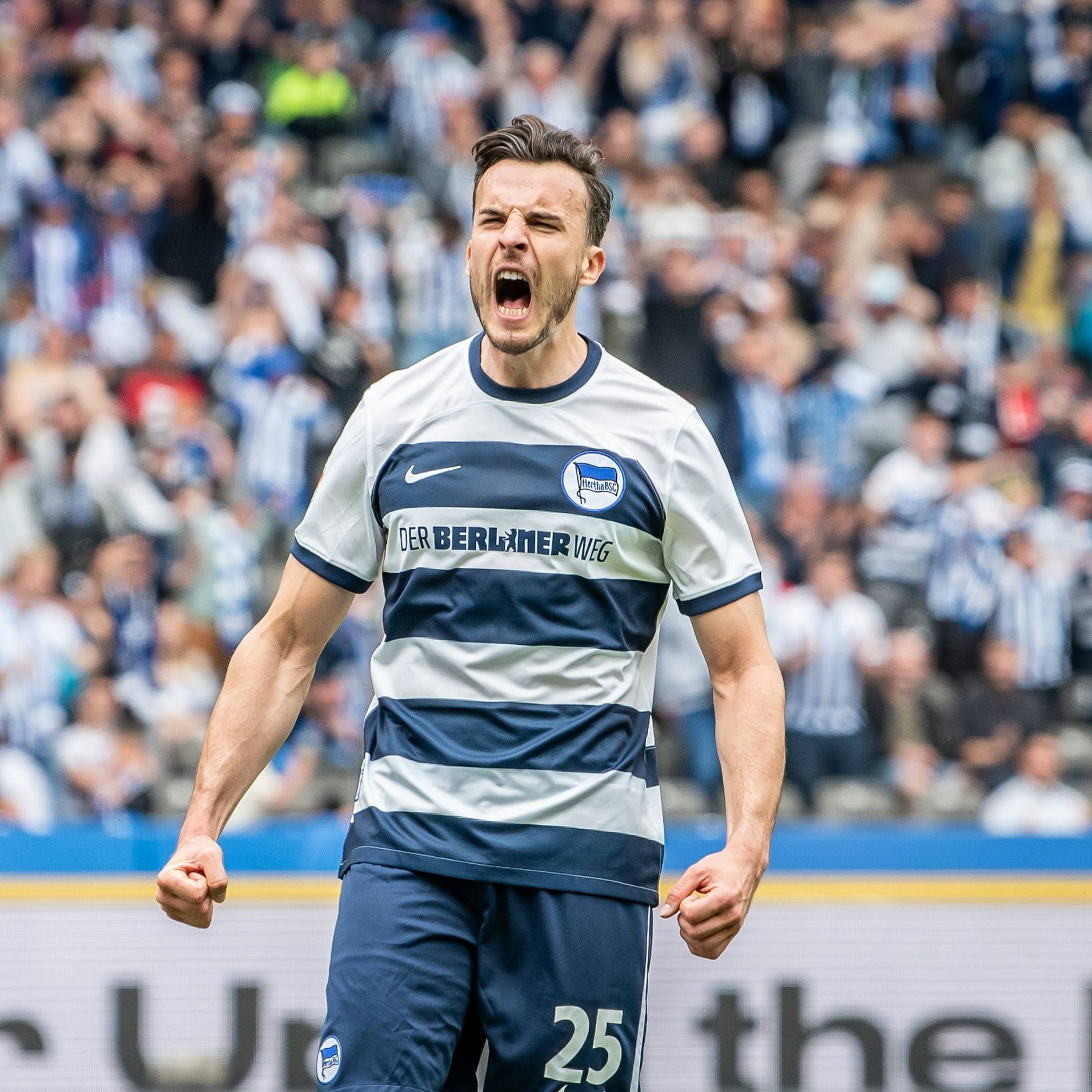 Stürmer Haris Tabakovic jubelte bei Hertha BSC in der Saison 2023/24 im Akkord über Tore.