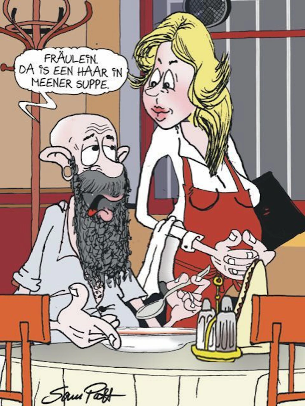 Unser Cartoon des Tages kommt auch heute aus der Feder von Sam Paff aus Berlin – er zeichnet jeden Tag für unsere Rubrik Witz des Tages.