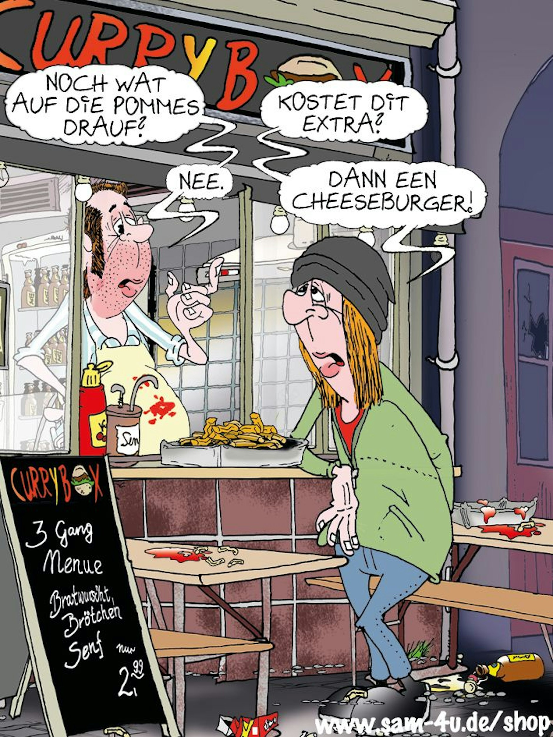Unser Cartoon des Tages kommt auch heute von unserem Zeichner Sam Paff aus Berlin – er bereichert jeden Tag unsere Rubrik Witz des Tages.