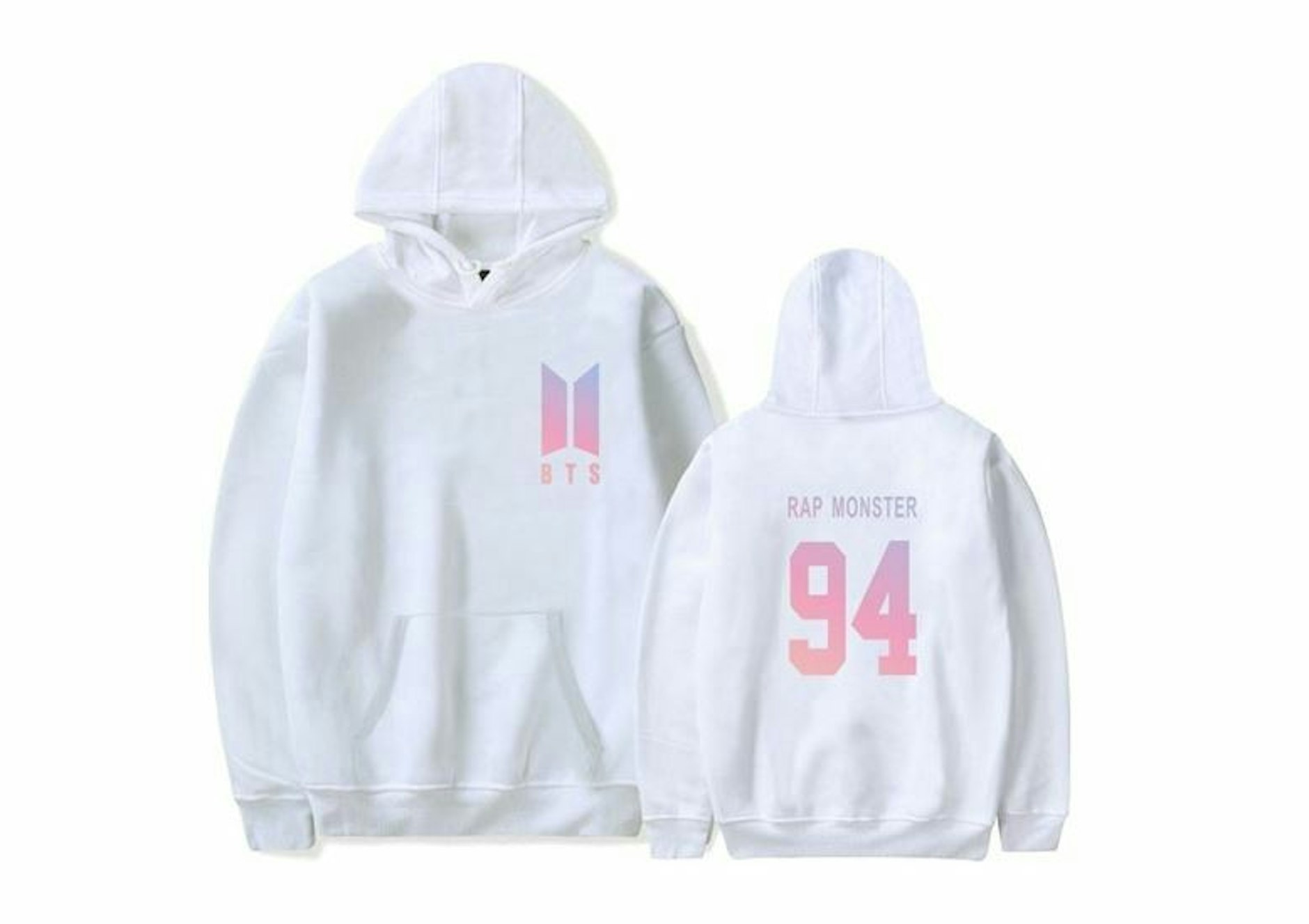 Weißer Kapuzenpullover mit der Aufschrift "Rap Monster"