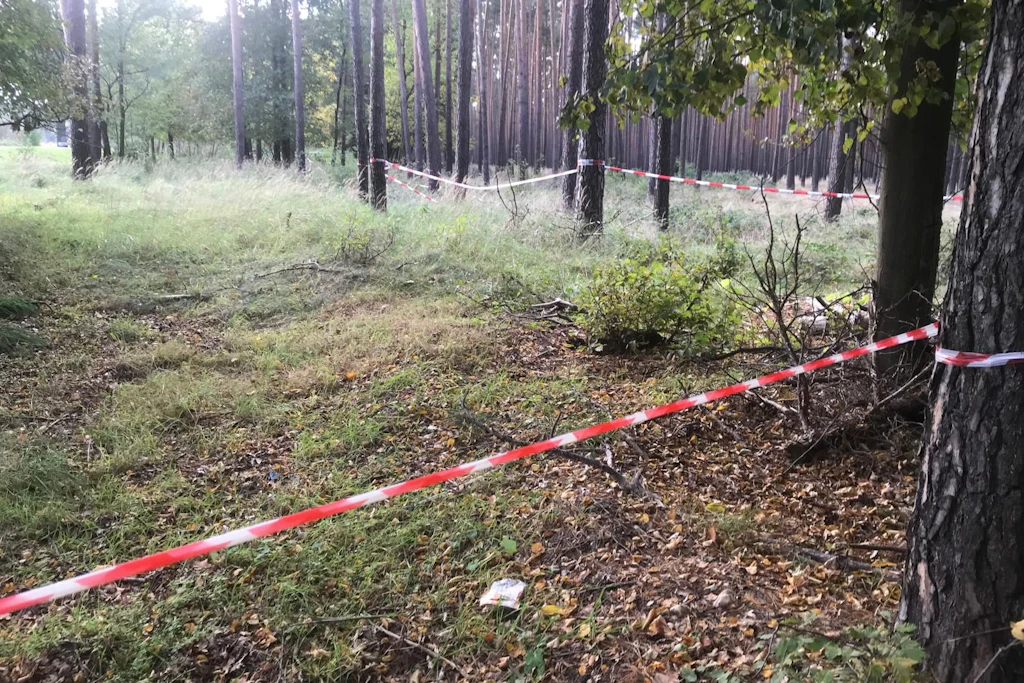 In einem Waldstück entdeckte der KURIER Absperrband im Wald. 