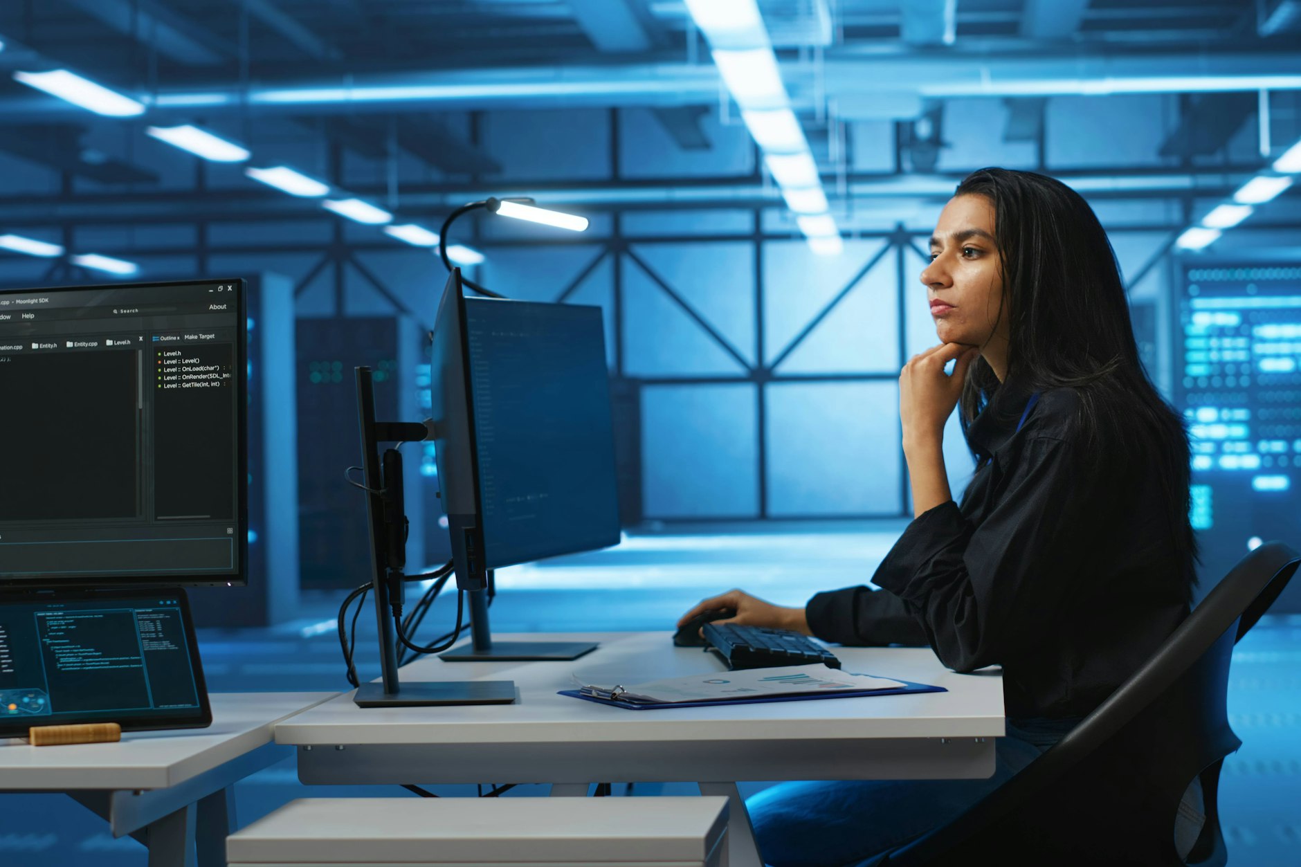 In der neuen Server- und Netzwerkumgebung der Messe Berlin sollen die Techniker nicht mehr im Kabelsalat stehen, sondern alles, wie auf diesem Symbolfoto, von ihren Schreibtischen aus steuern.