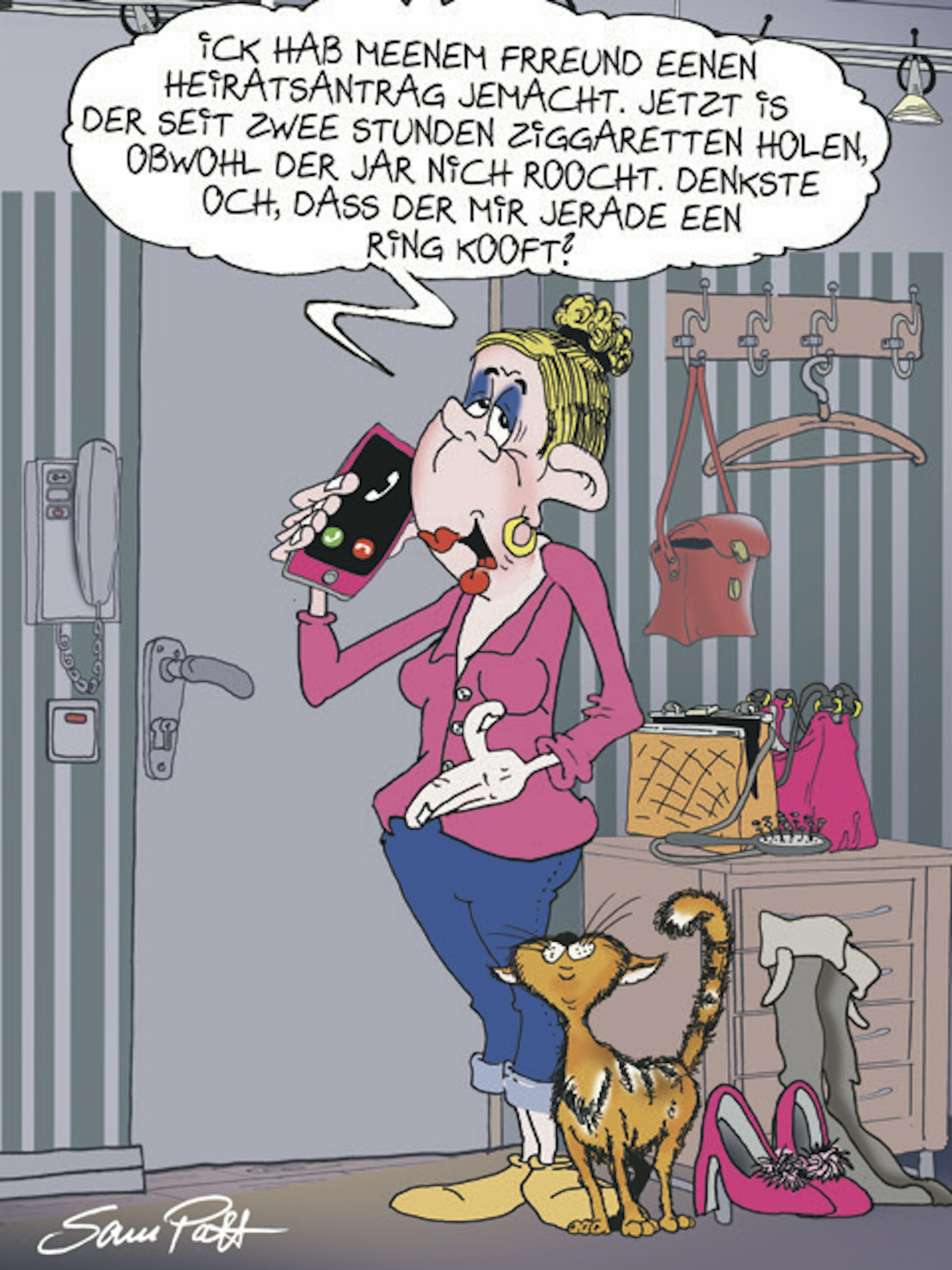 Der Cartoon kommt jeden Tag von unserem Zeichner Sam Paff aus Berlin. Er hat einen festen Platz in der Rubrik Witz des Tages.