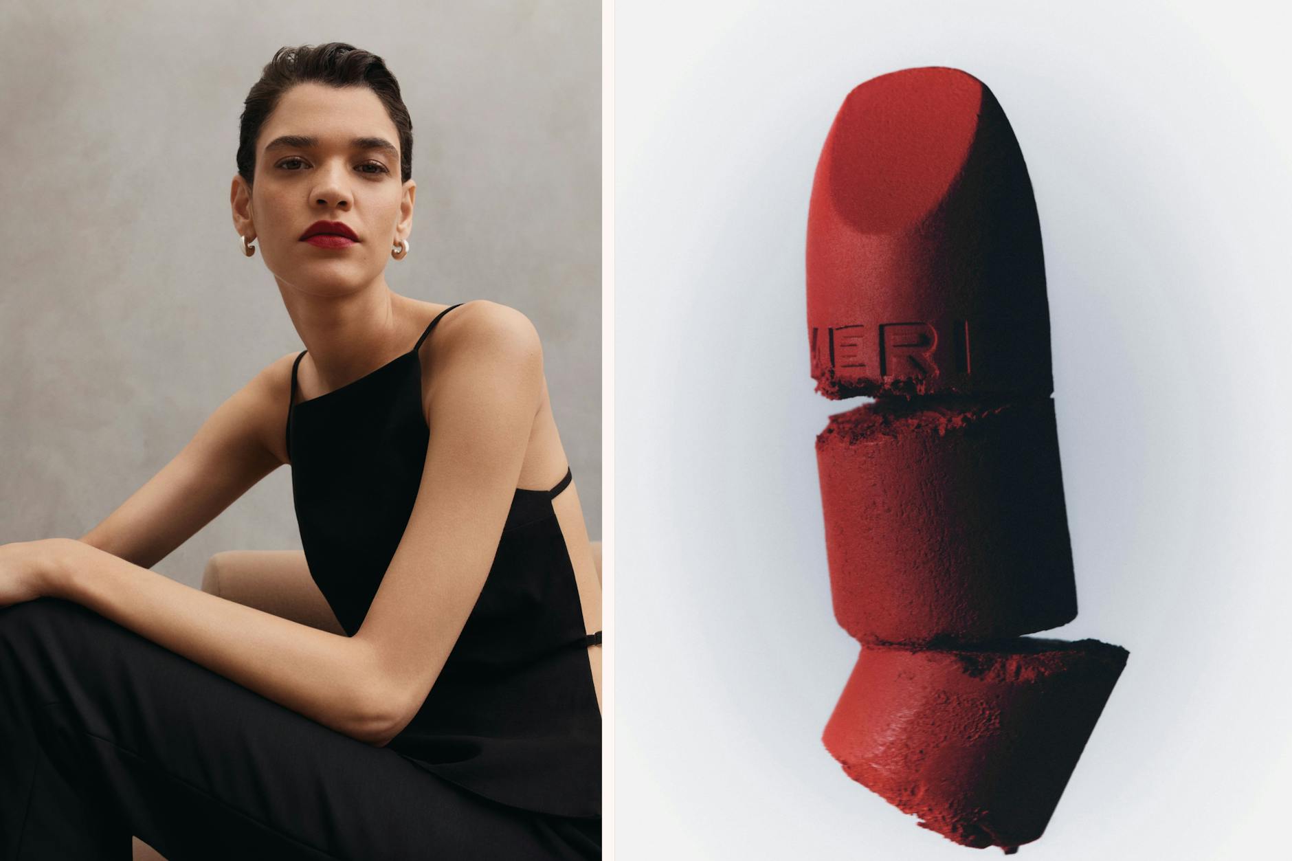 Ein Rot auf den Lippen bricht die Strenge des All-Black-Looks – und wirkt stark und elegant.