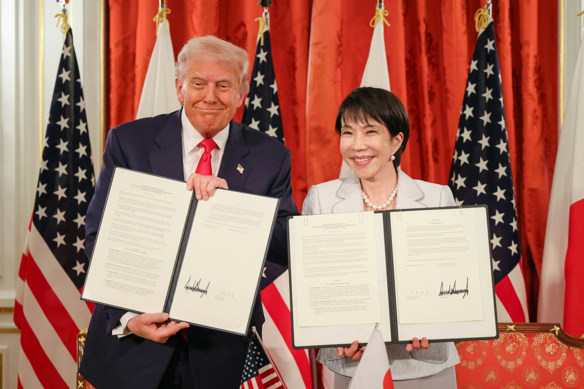 Donald Trump und Japans Premierministerin Sanae Takaichi im Gästehaus der japanischen Regierung in Tokio.