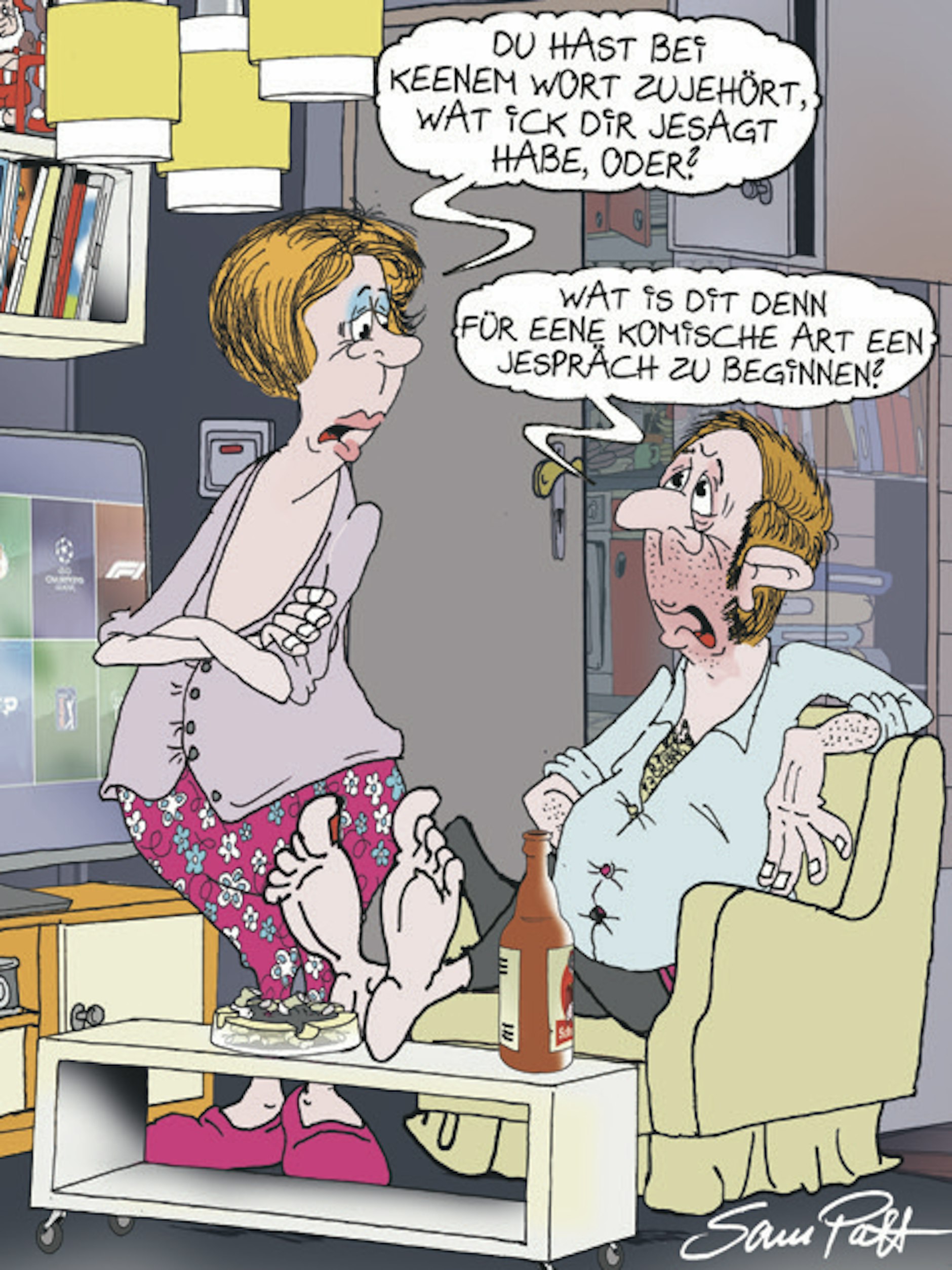 Unser Cartoon kommt auch heute von Zeichner Sam Paff aus Berlin. Er hat einen festen Platz in der Rubrik Witz des Tages.