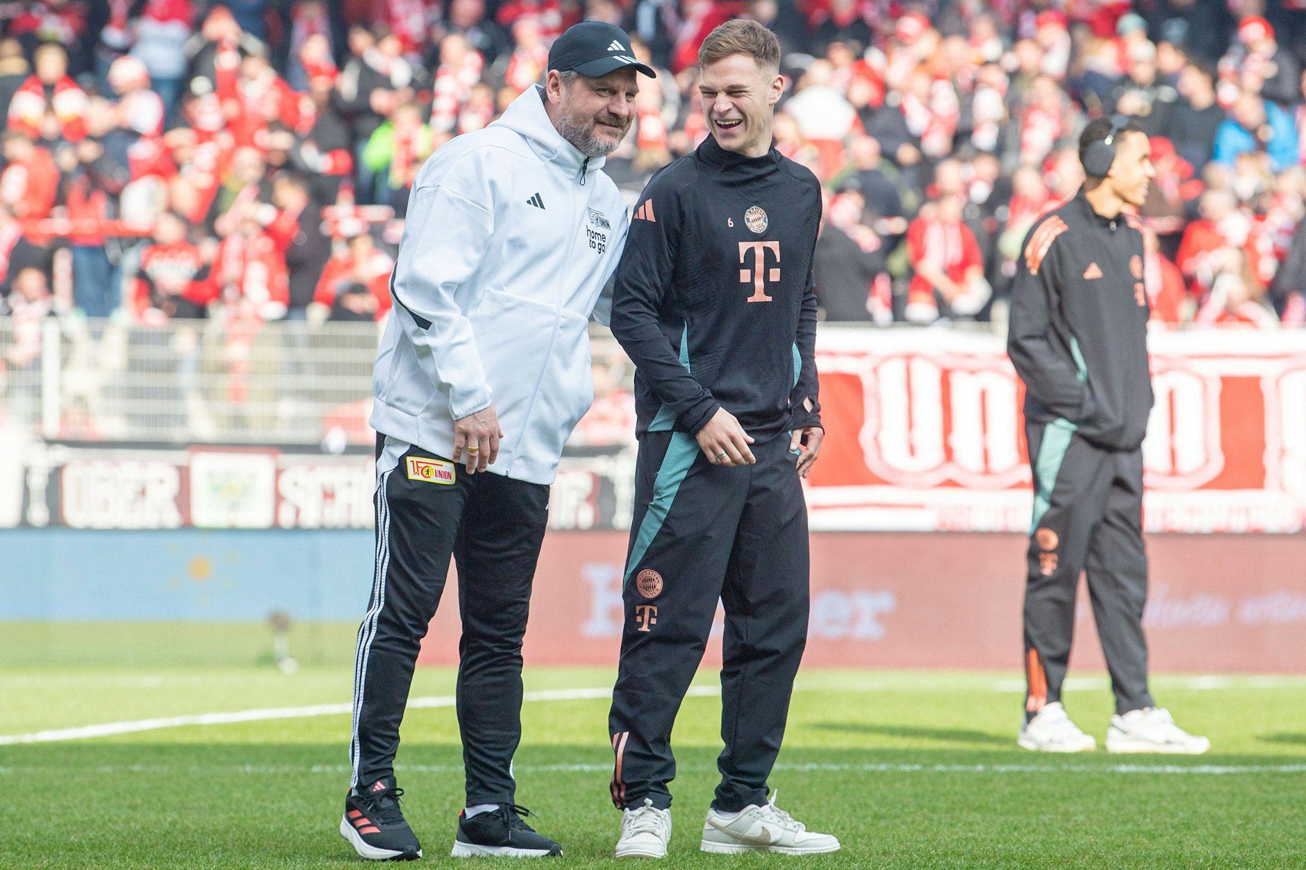 Union-Trainer Steffen Baumgart scherzte im März mit Bayern-Star Joshua Kimmich vor dem Anpfiff und freute sich am Ende über ein 1:1.