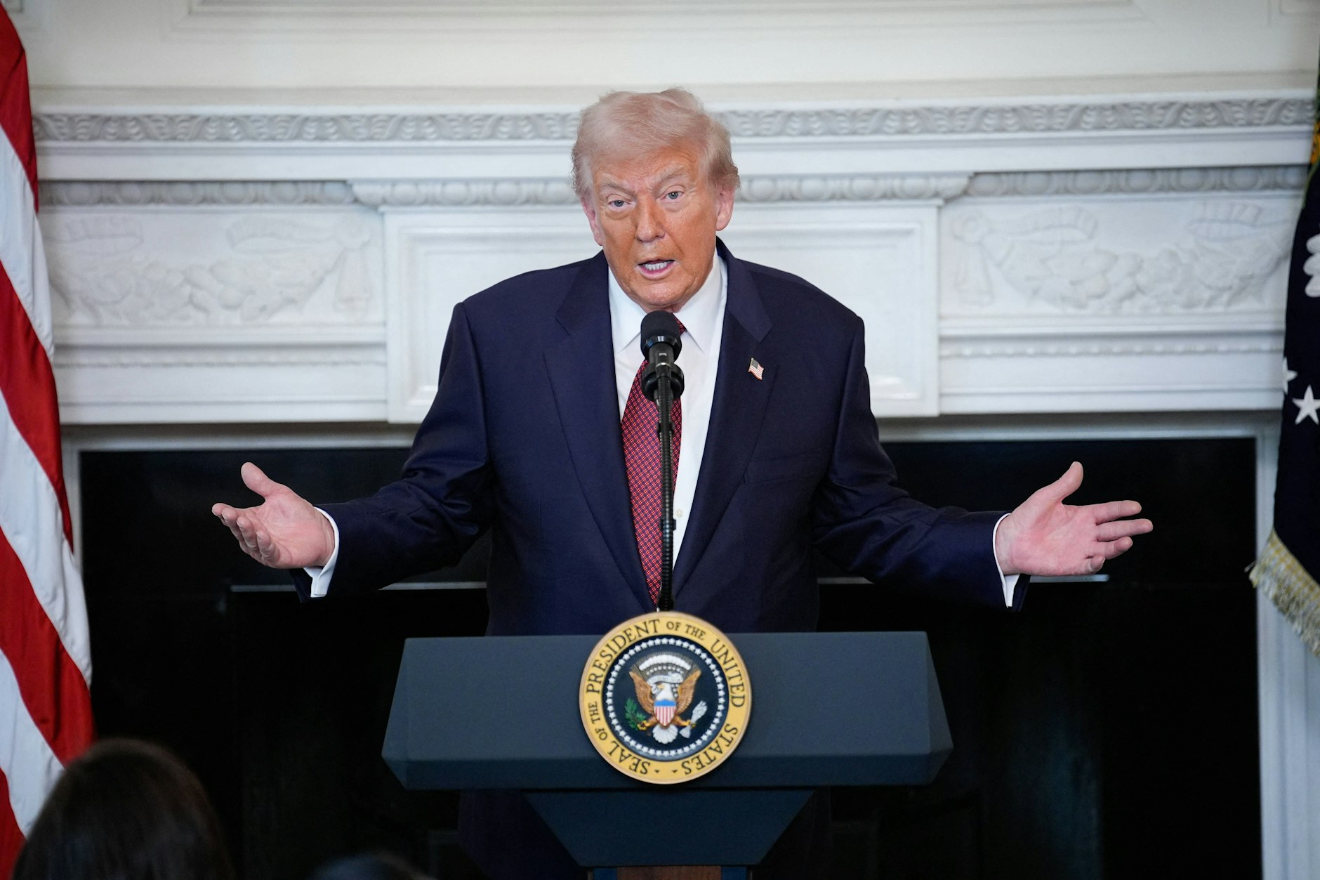 US-Präsident Donald Trump hält eine Rede vor republikanischen Senatoren.