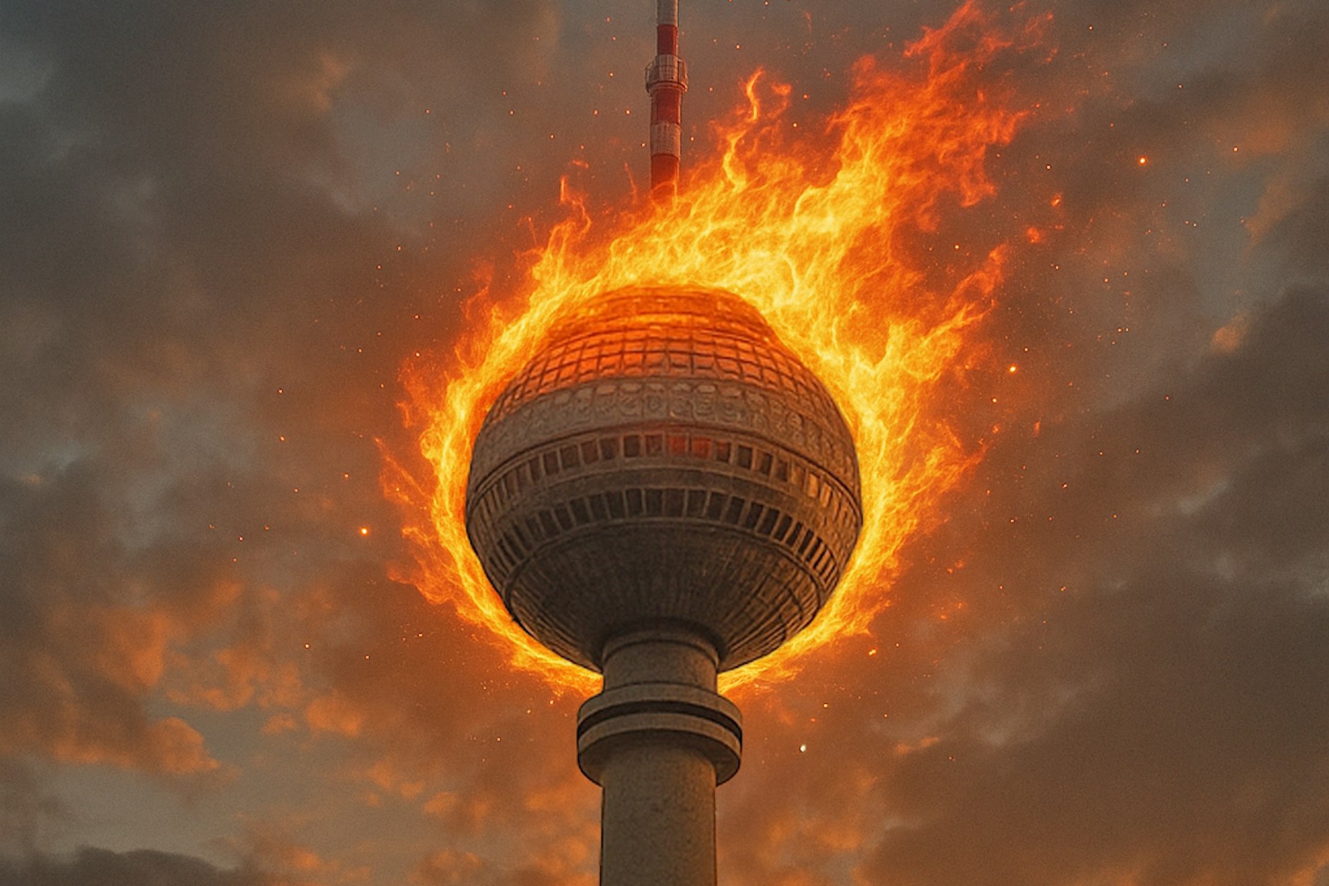 Ein brennender Fernsehturm: So stellt sich Greenpeace wohl seine Botschaft zum Thema Klimaschutz vor.
