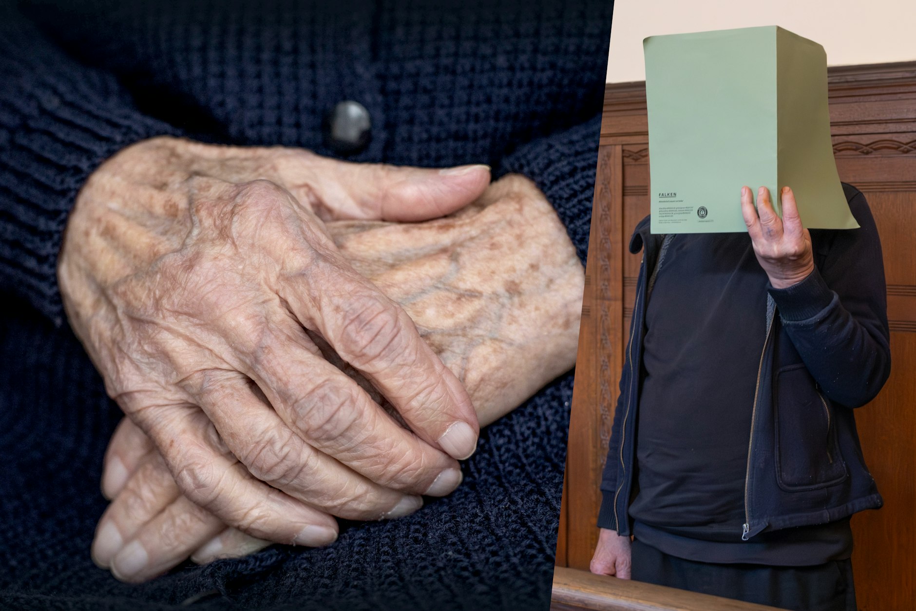 Der angeklagte vor Gericht. Nach einem Streit schubste er seine Mutter so brutal, dass sie stürzte, sich das Becken brach. Zwei wochen später starb sie.