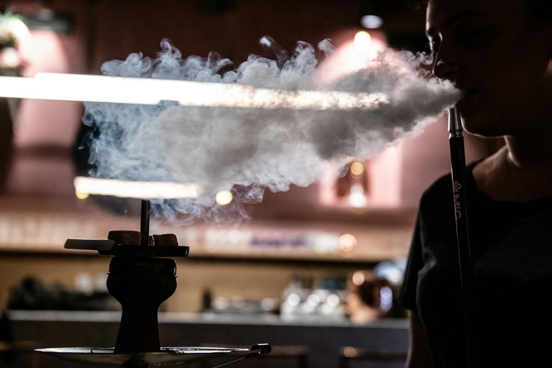 Eine junge Frau raucht in einer Shisha-Bar. Der Vogel war laut den Tierschützern Rauch und Lärm ausgesetzt.