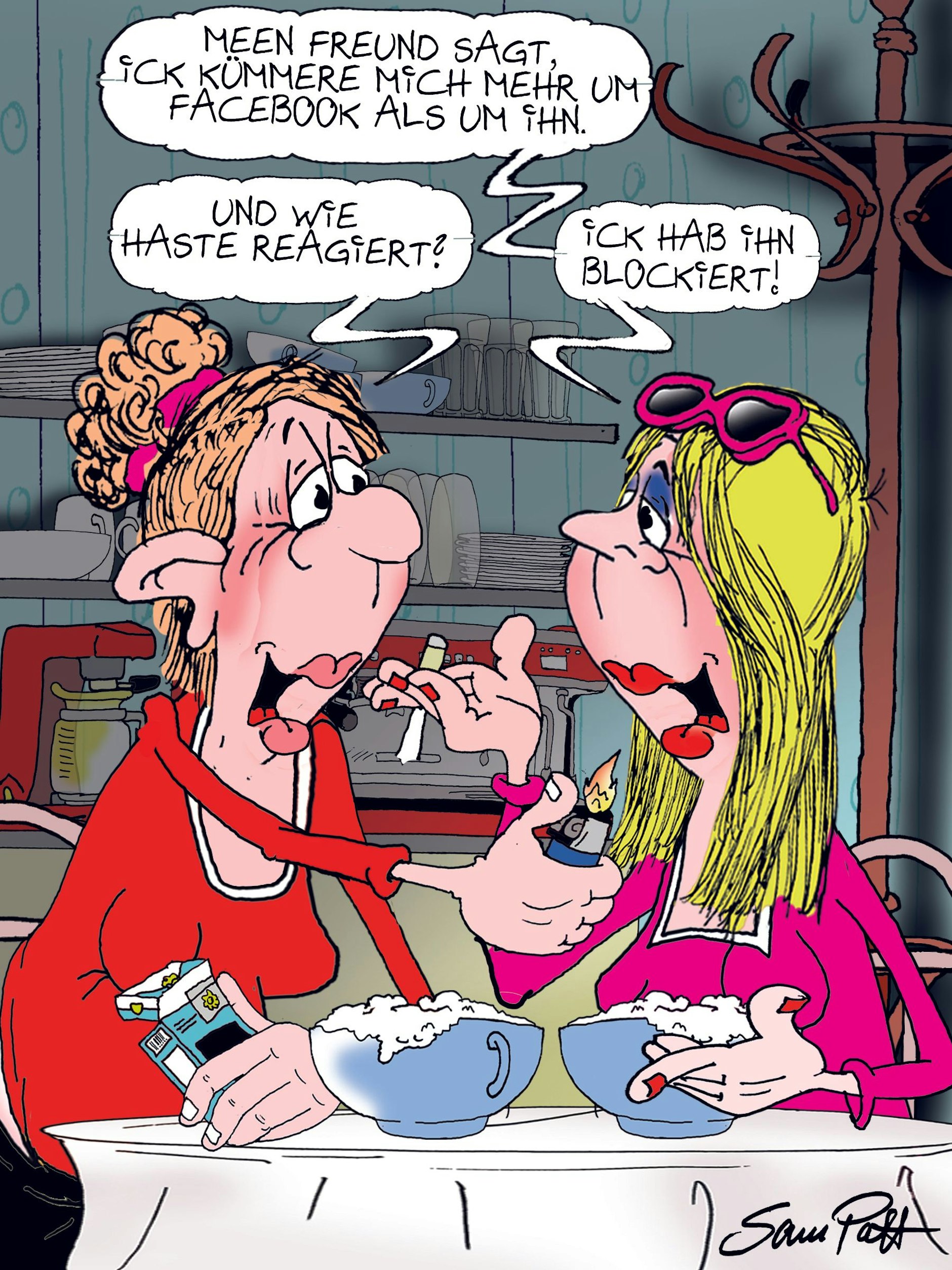 Der Cartoon des Tages kommt wie immer von unserem Zeichner Sam Paff aus Berlin. Er hat auch heute eine kleine Portion seines ganz besonderen Berliner Humors für Sie.