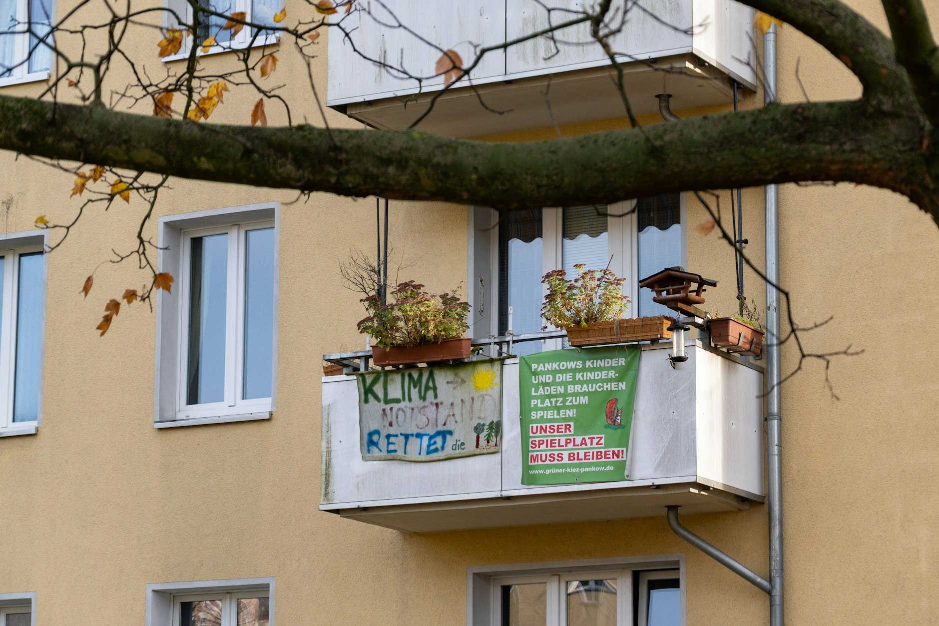 Protestplakate im Pankower Schloßpark-Kiez an der Ossietzkystraße