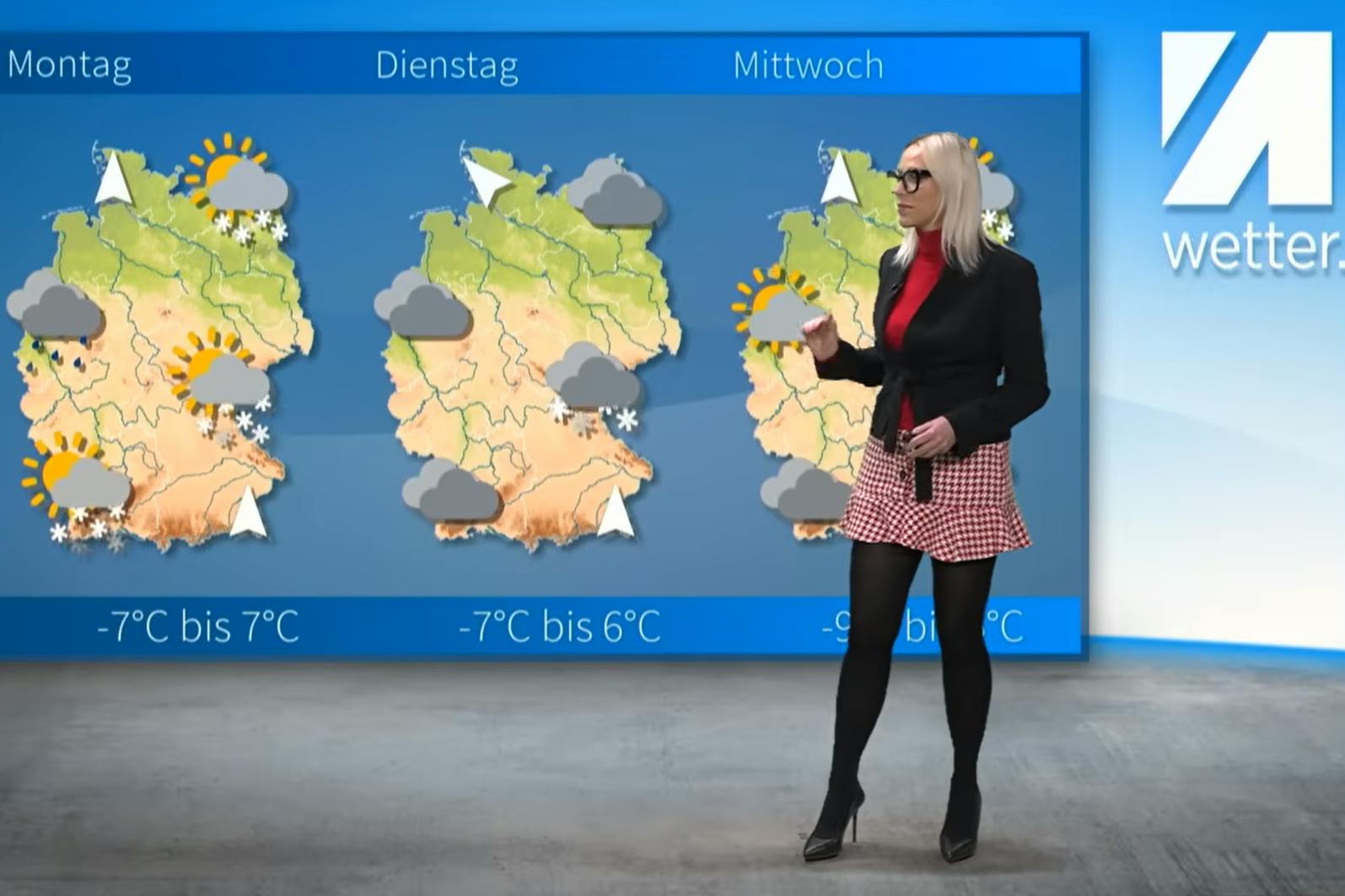 Ab Montag könnte es heftige Schneefälle geben, zeigt Meteorologin Kathy Schrey auf der Wetterkarte von wetter.net.