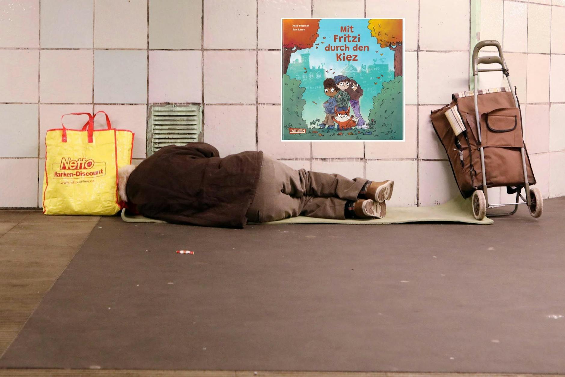 Obdachloser in Berlin und Buchcover Fritzi