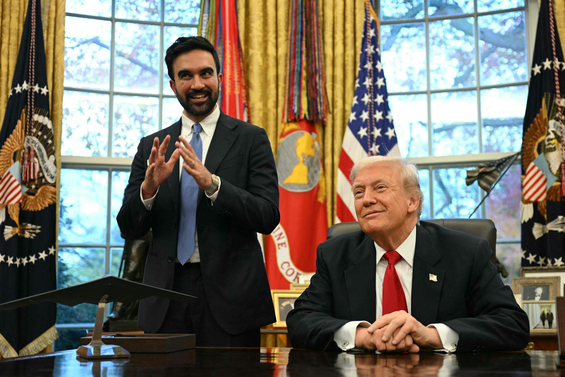 Gute Stimmung: US-Präsident Donald Trump trifft sich mit dem designierten New Yorker Bürgermeister Zohran Mamdani im Oval Office des Weißen Hauses.