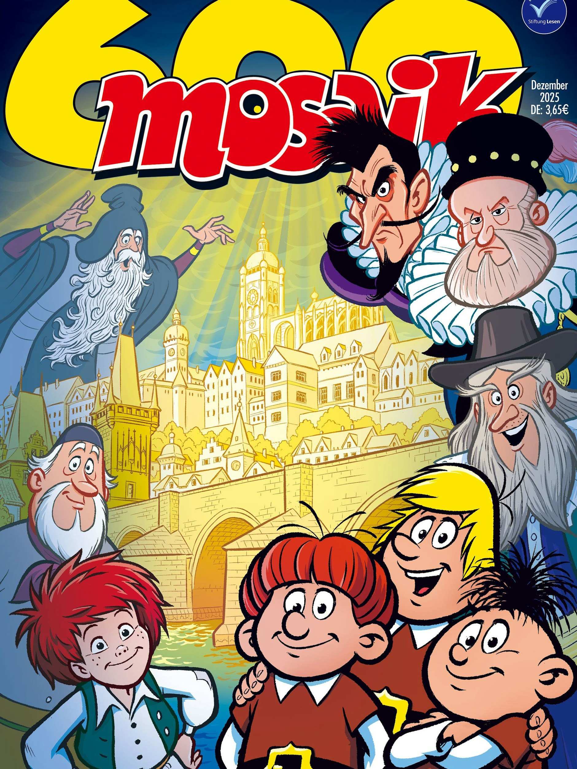 Das 600. Mosaik-Heft mit den Abrafaxen: Die Titelseite hat Jörg Reuter gestaltet.