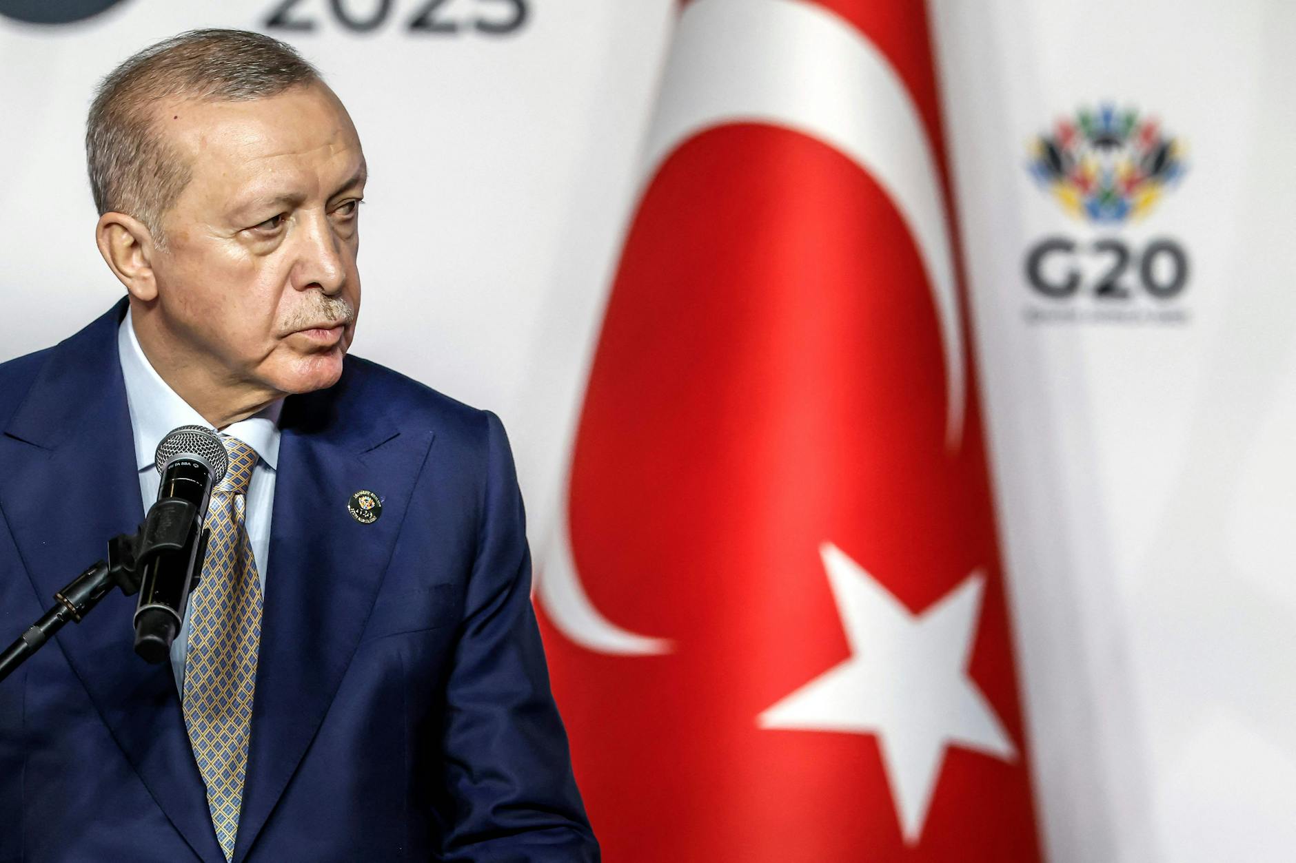 Der türkische Staatschef Recep Tayyip Erdogan während einer Pressekonferenz auf dem G20-Gipfel