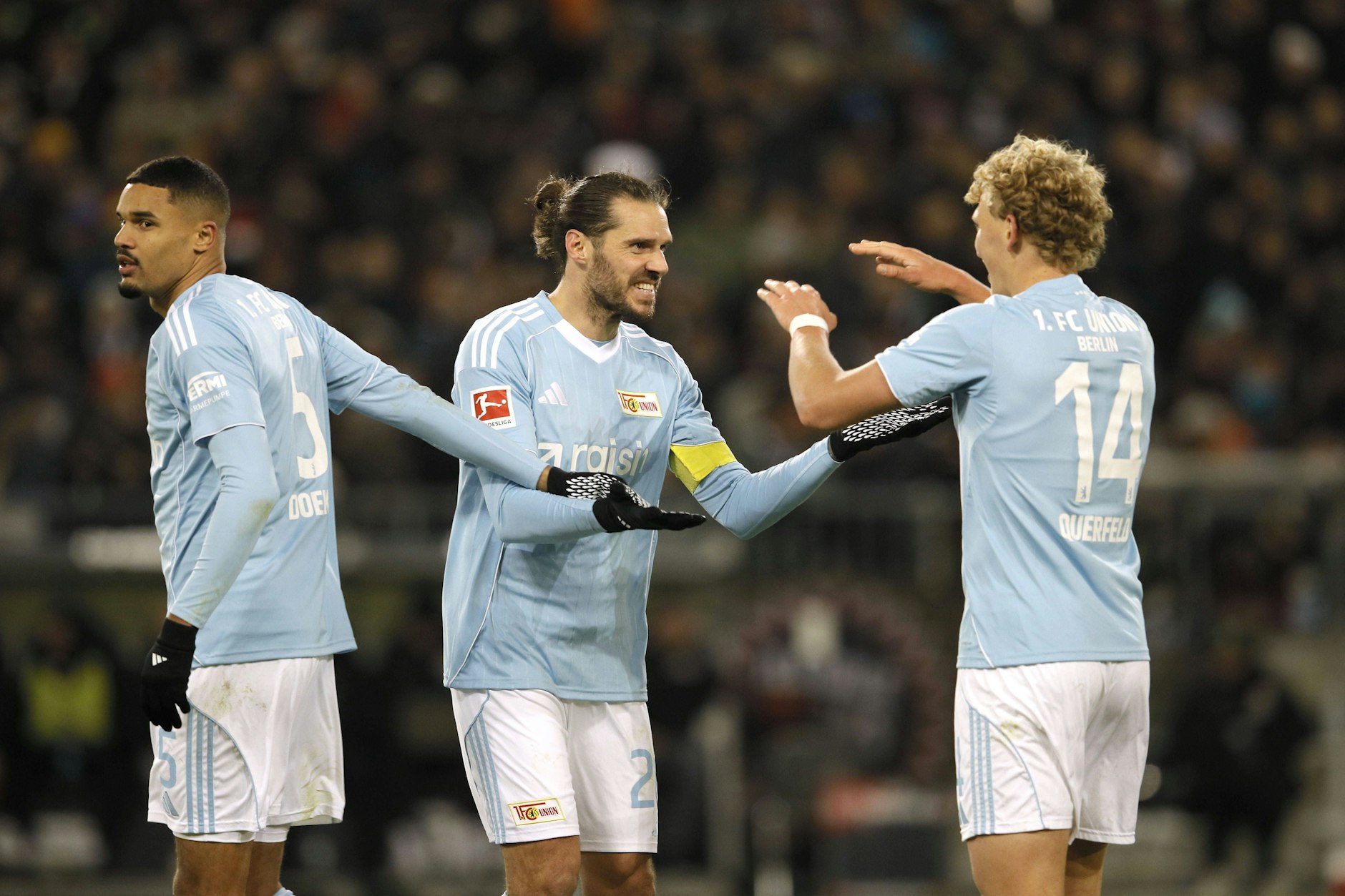 Die Abwehr um Danilho Doekhi, Christopher Trimmel und Leopold Querfeld (v.l.) haben großen Anteil am Aufschwung des 1. FC Union. 