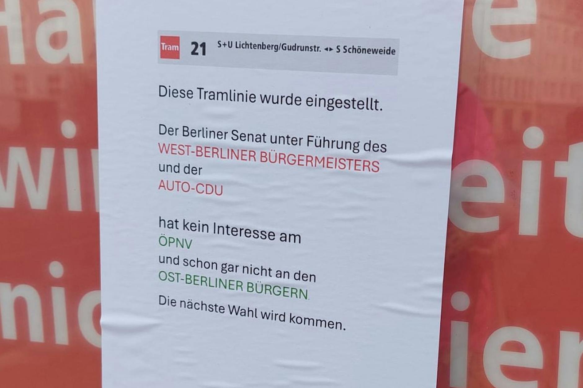 Wutbrief an Wegner wegen Tram 21: „Kein Interesse an Ost-Berlinern“