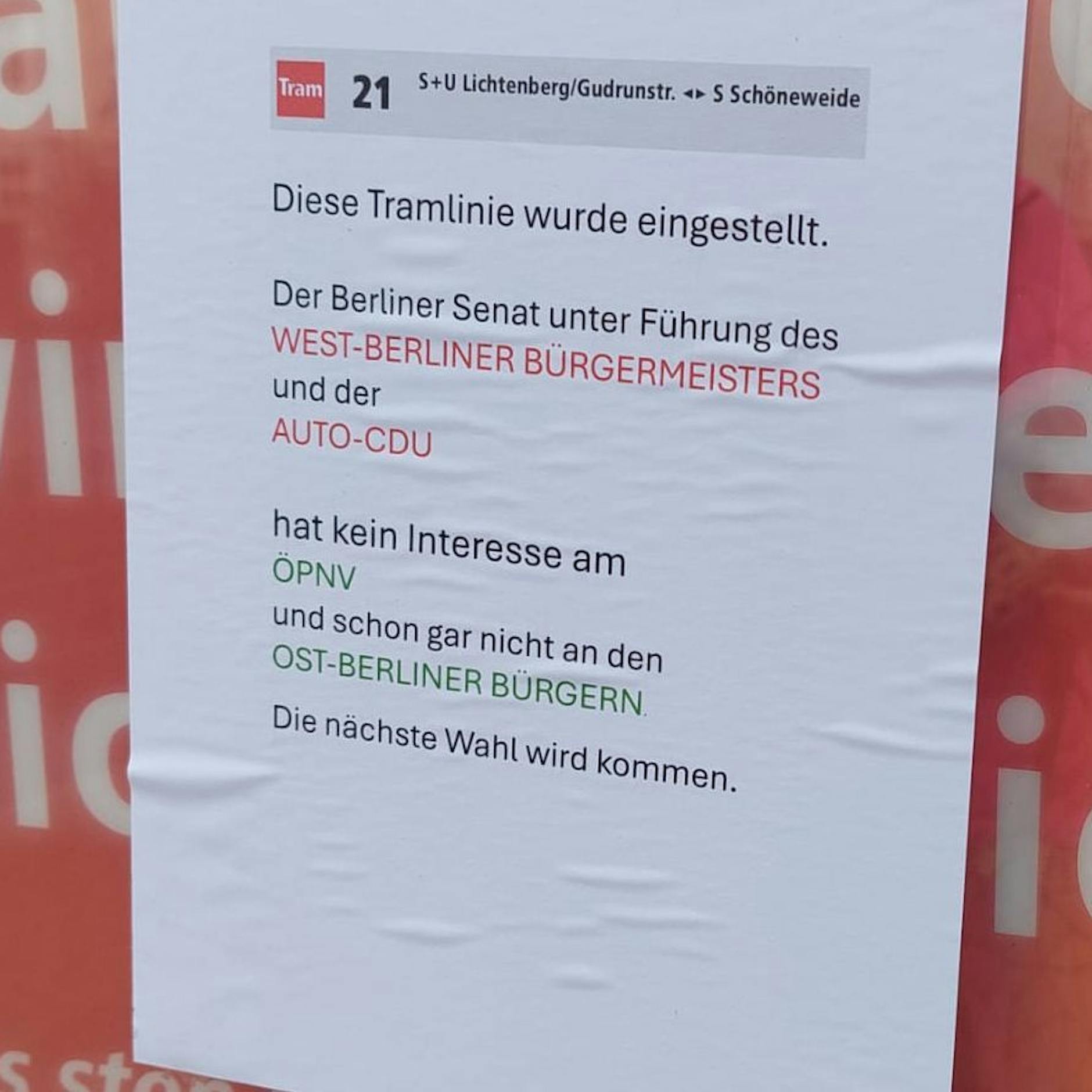 Wutbrief an Wegner wegen Tram 21: „Kein Interesse an Ost-Berlinern“