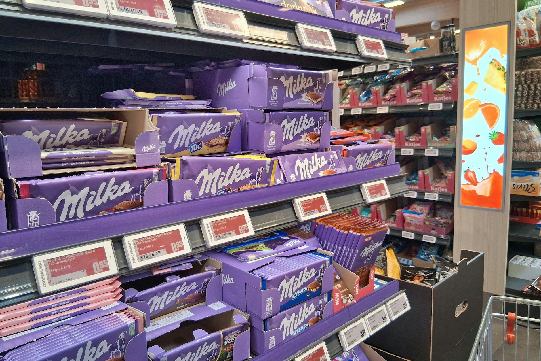 Auch bei Rewe wird Milka-Schokolade gerade ordentlich heruntergesetzt!