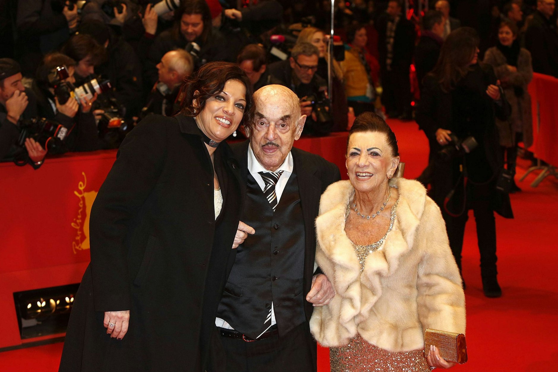 Alice Brauner, Artur „Atze“ Brauner und seine Ehefrau Maria im Februar 2014 bei der Eröffnung der 64. Berlinale.