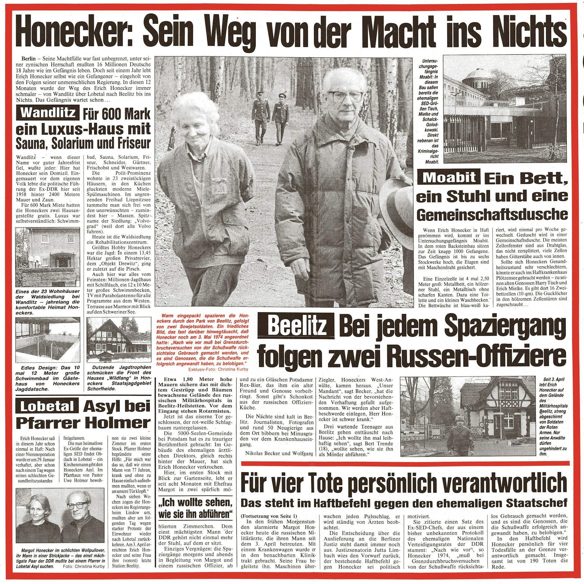 In einem großen Artikel rechnete der KURIER in der ersten Ausgabe mit Erich Honecker ab - und schilderte den Absturz des einstigen Chefs der DDR.