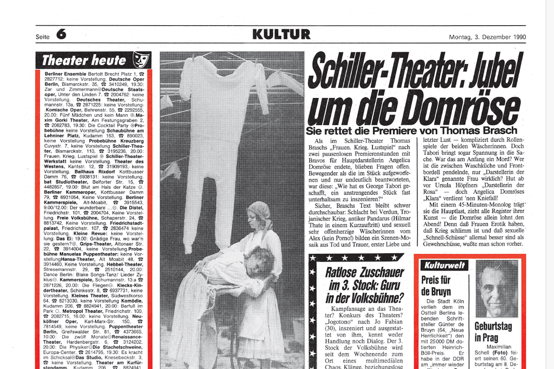 Im Schiller-Theater jubelten die Zuschauer für DDR-Star Angelica Domröse - und auch der KURIER feierte ihren Auftritt auf der Bühne.