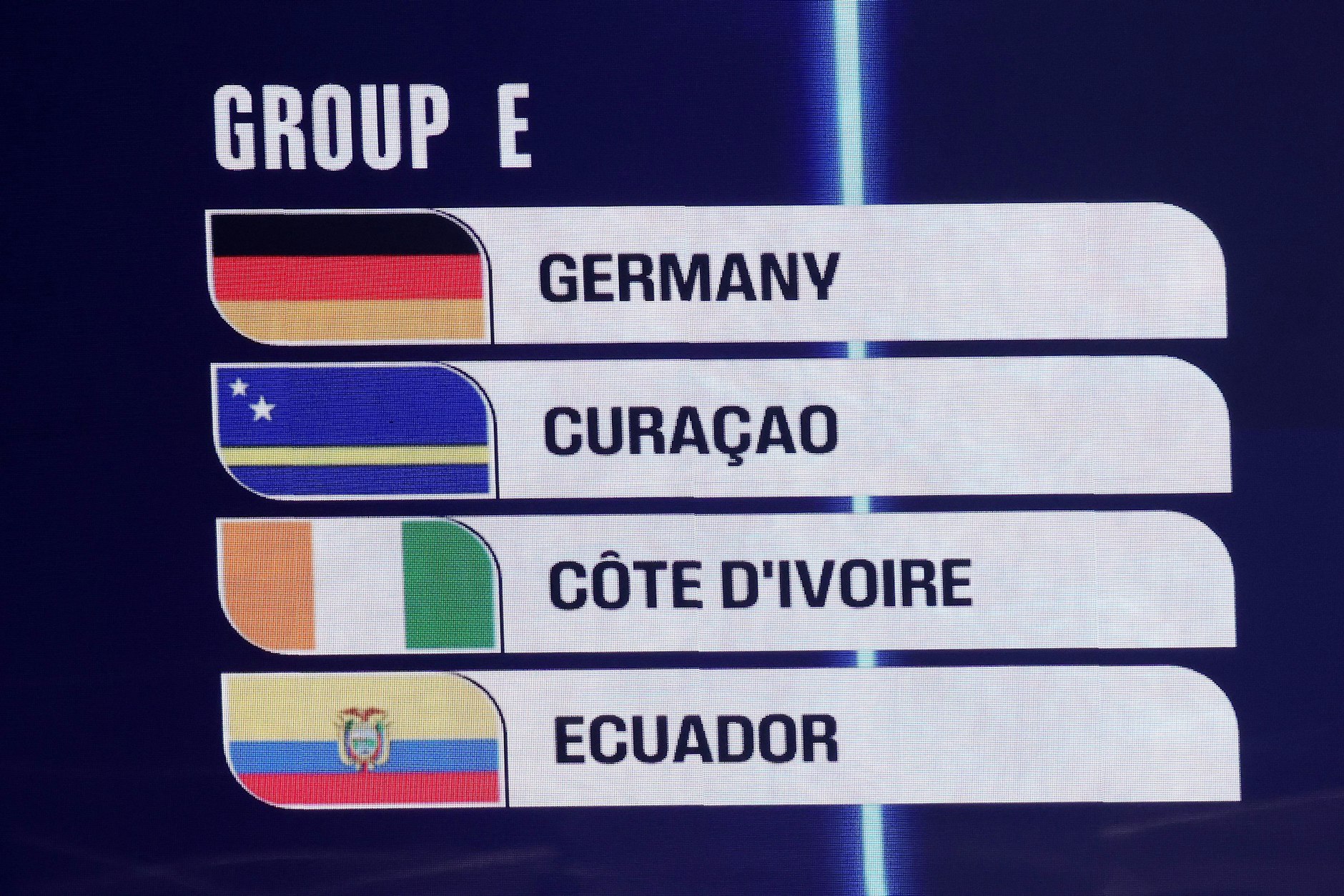 Deutschland, Curaçao, Elfenbeinküste, Ecuador: Das ist Gruppe F, die in den USA und Kanada spielen wird.
