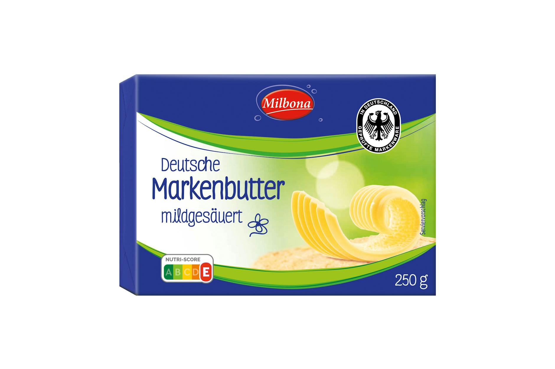 Lidl senkt den Preis für die 250-Gramm-Packung „Milbona Deutsche Markenbutter“ auf 99 Cent.