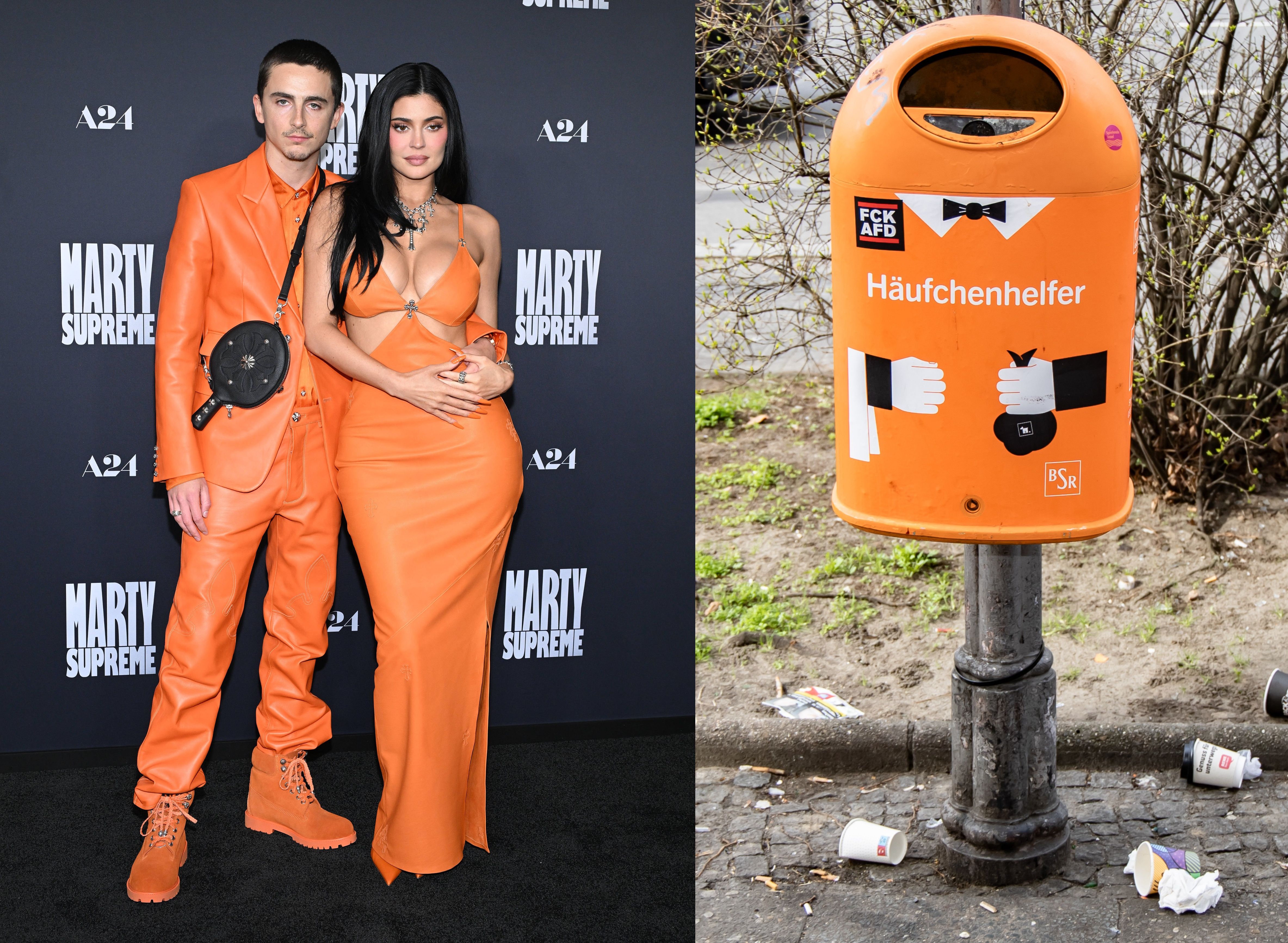 Griff in die Tonne: Kylie Jenner und Timothée Chalamet zeigen sich in BSR-Orange