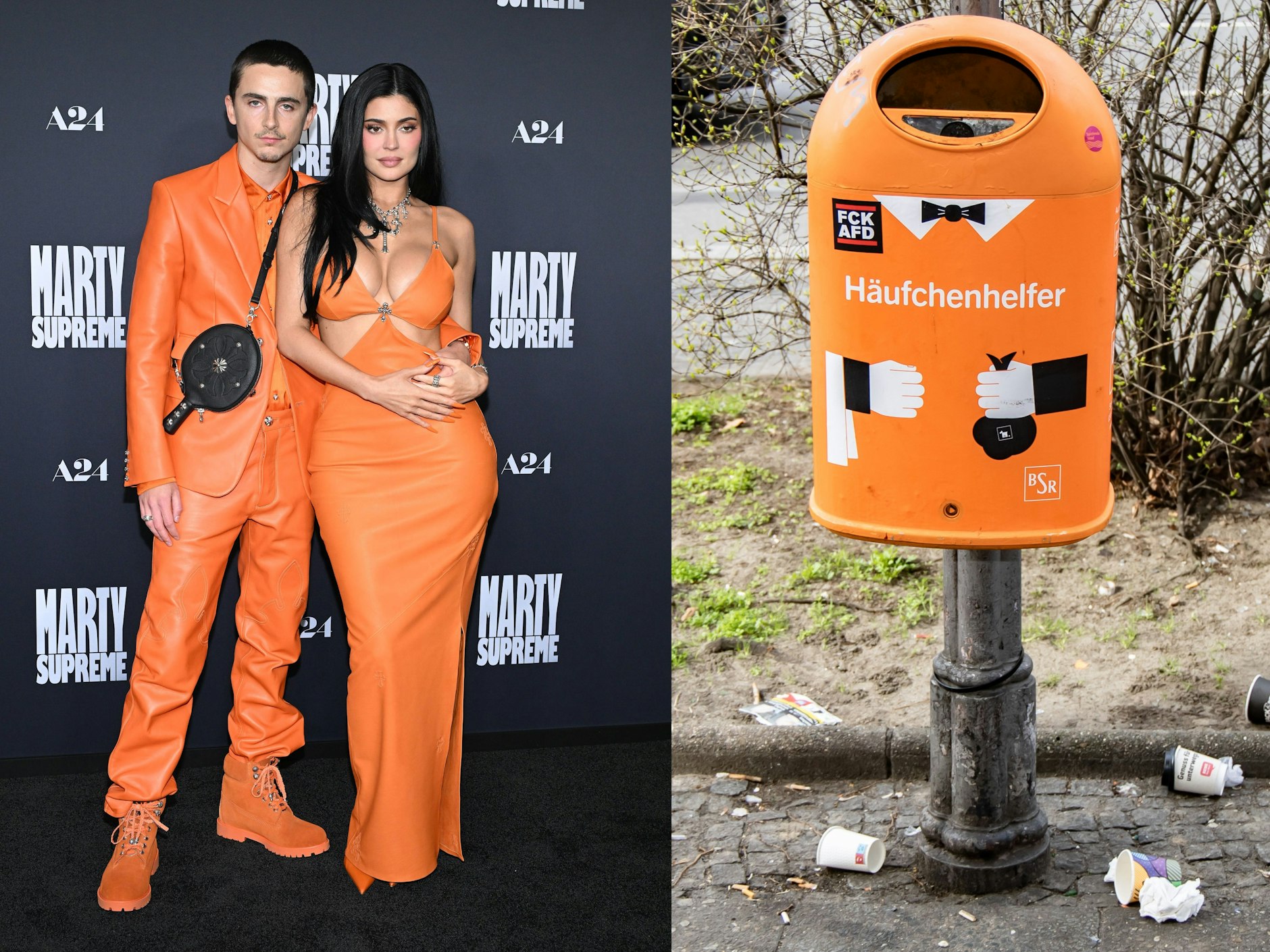 Berlin würde sich freuen: Timothée Chalamet und Kylie Jenner in BSR-Orange