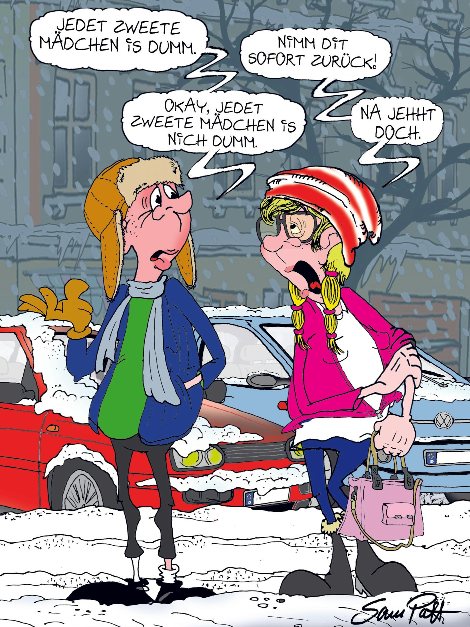 Der Cartoon des Tages kommt auch am Freitag von unserem Zeichner Sam Paff aus Berlin. Er gehört einfach in unsere Rubrik Witz des Tages!