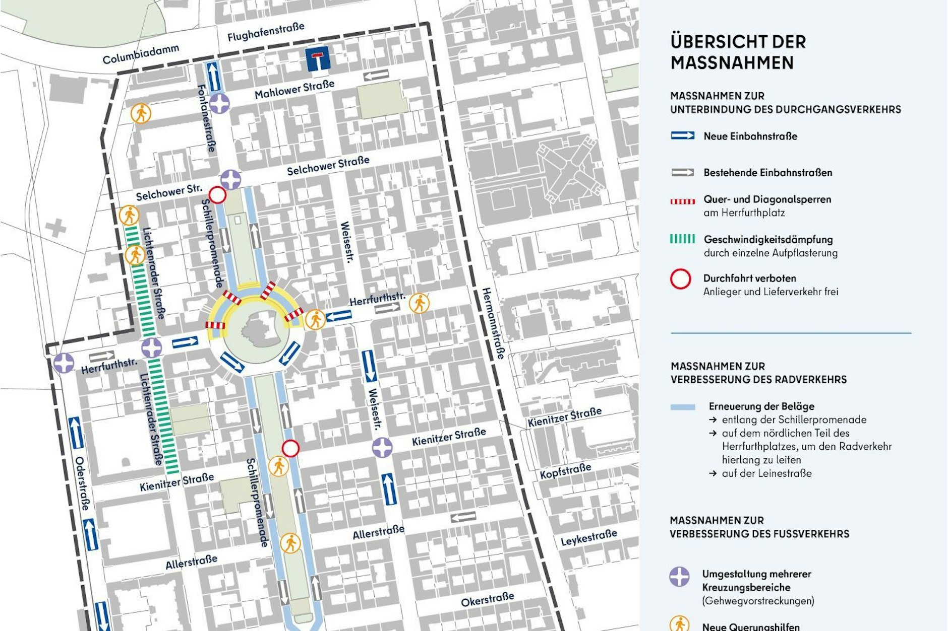 Infografik: So sehen die Pläne für einen verkehrsberuhigten Schillerkiez aus. Autofahrer werden hier bald ein richtiges Tänzchen vollführen müssen.