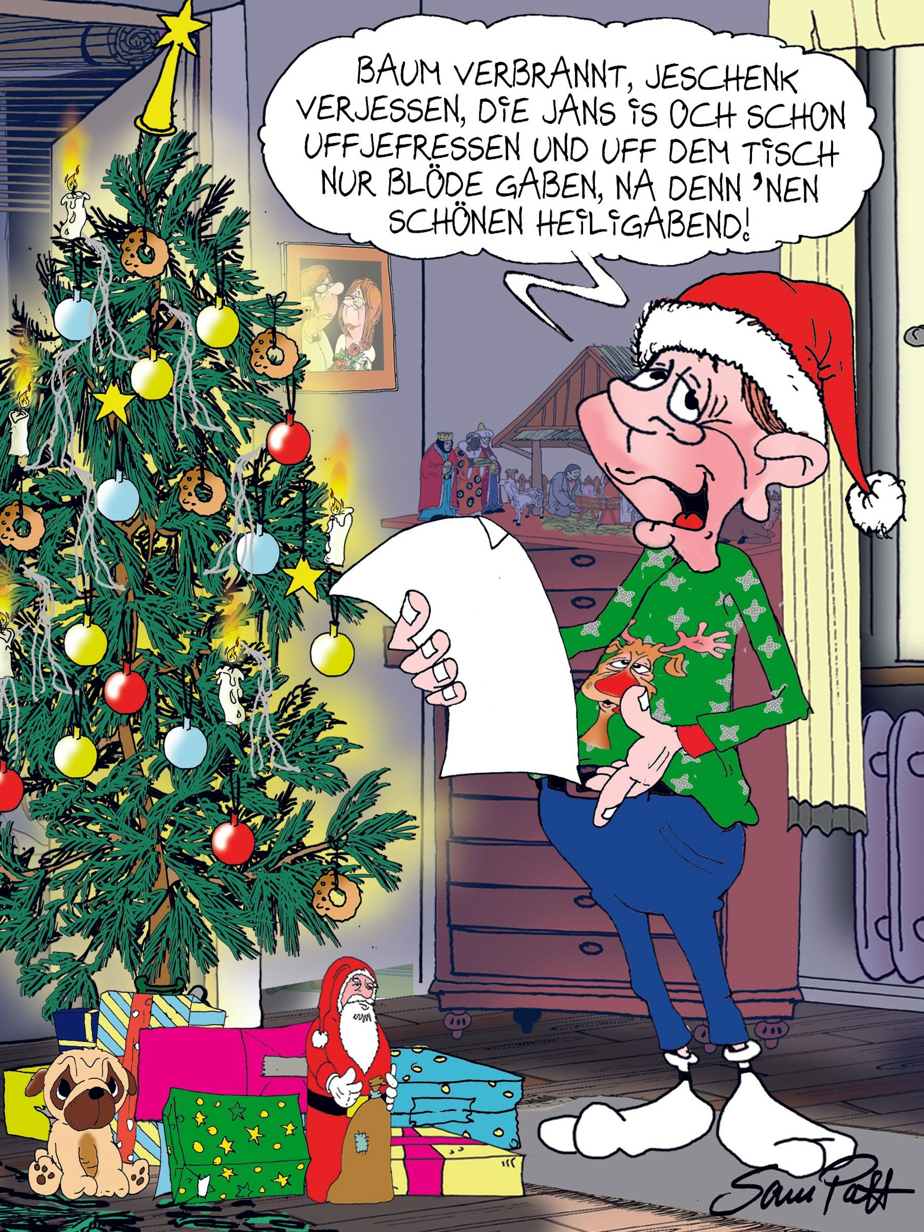 Der Cartoon des Tages kommt auch an Heiligabend von unserem Zeichner Sam Paff aus Berlin. Er hat einen festen Platz in unserer Rubrik Witz des Tages.