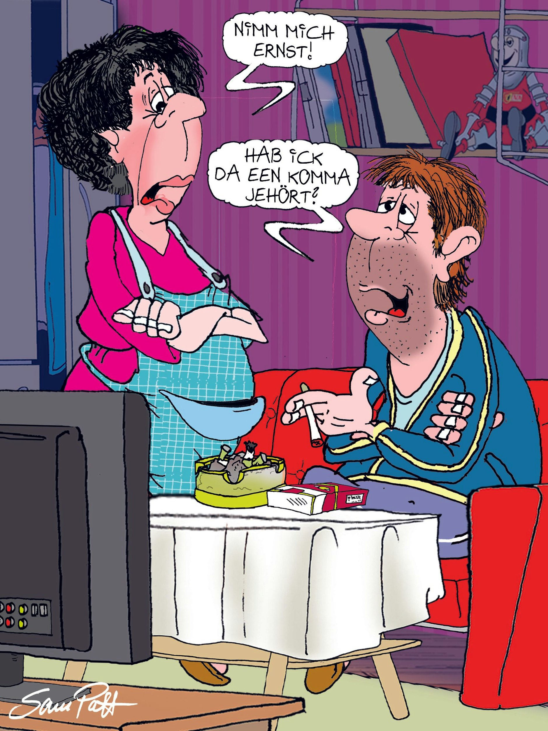 Der Cartoon kommt jeden Tag von unserem Zeichner Sam Paff aus Berlin - jedes seiner kleinen Kunstwerke ist ein herrliches Stück Berliner Humor.