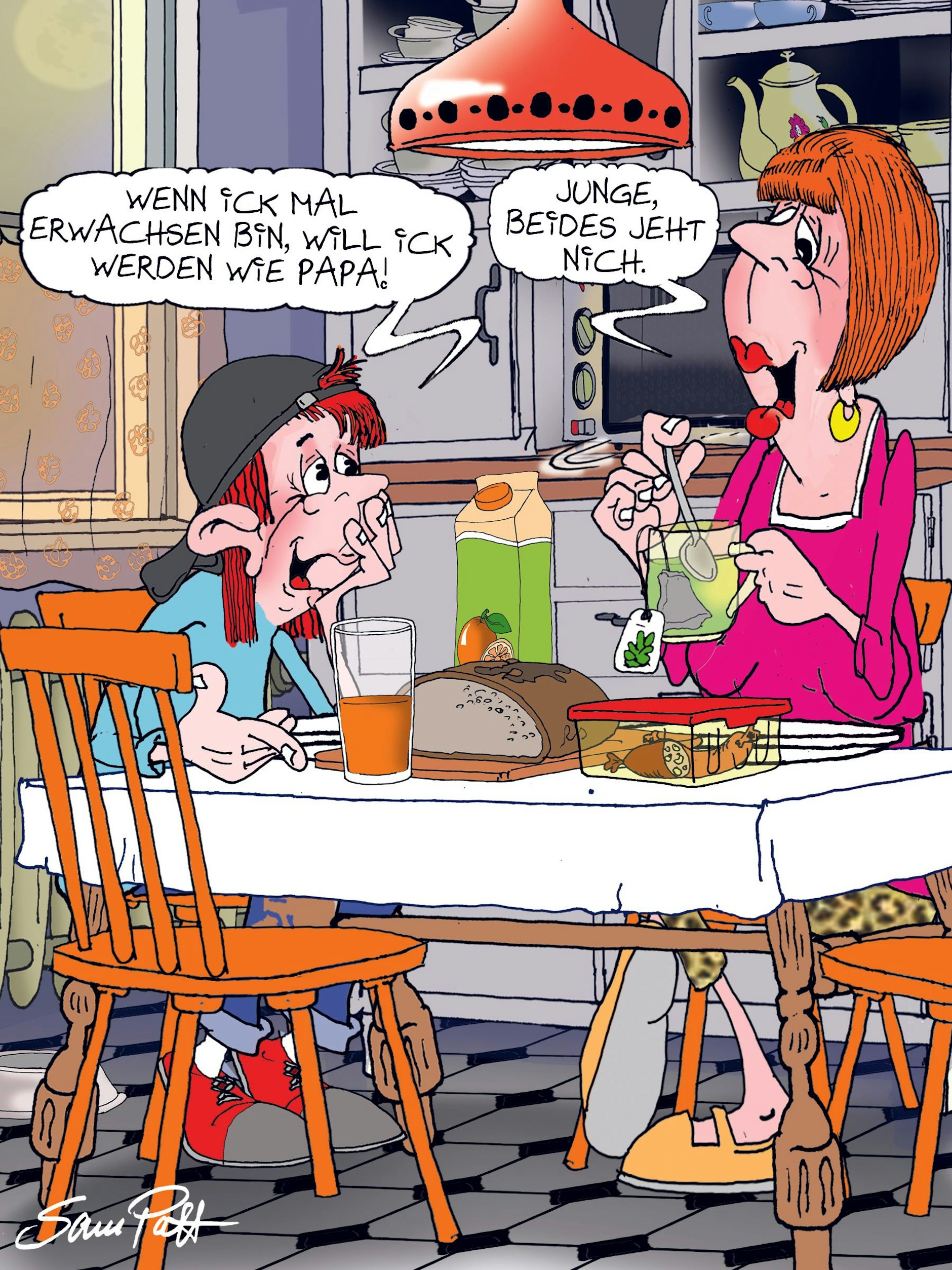 Der Cartoon des Tages kommt auch heute von unserem Zeichner Sam Paff aus Berlin. Lassen Sie sich von seinem Berliner Humor unterhalten!