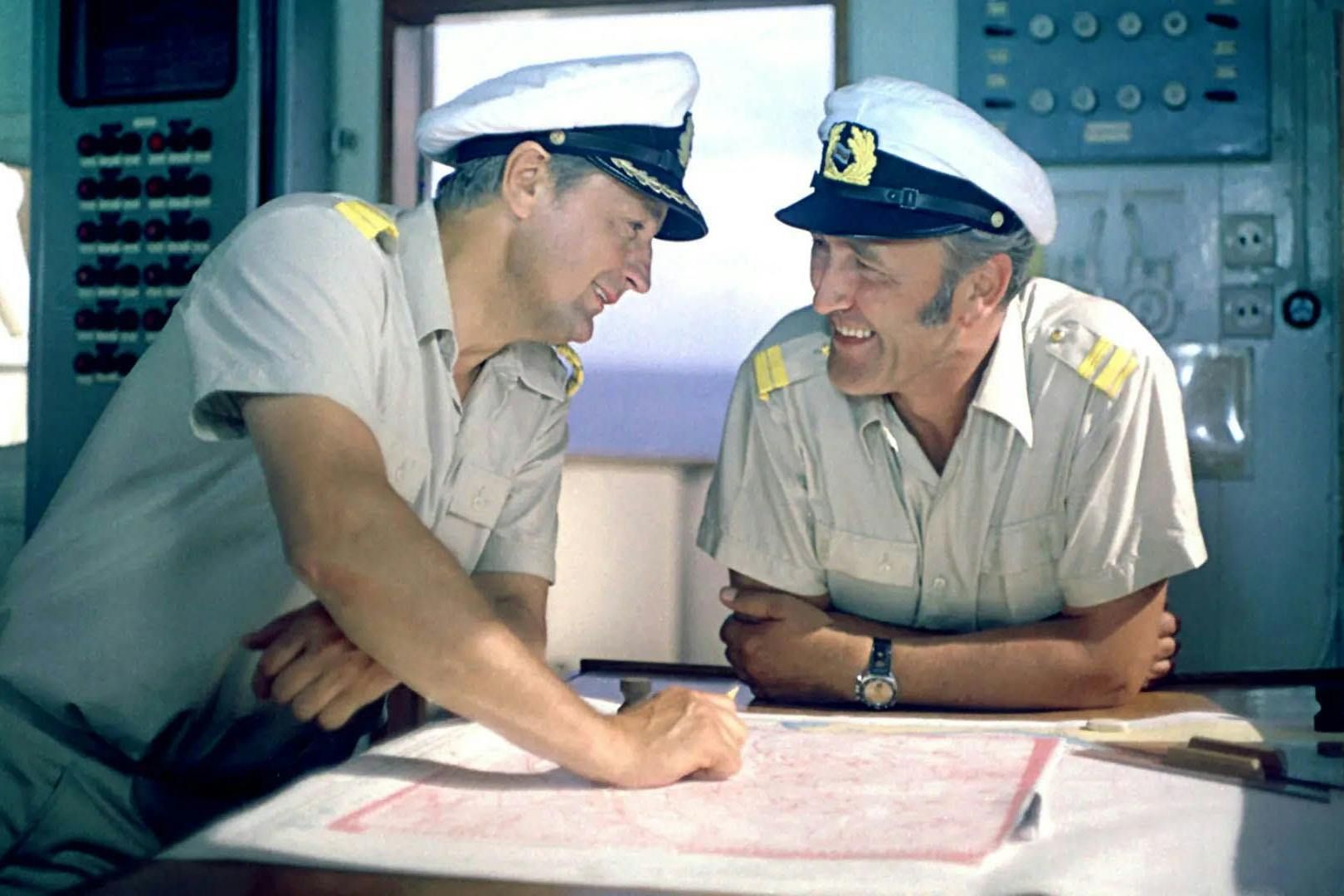 Dreharbeiten für die Serie „Zur See“ im Sommer 1974 auf der MS J. G. Fichte.