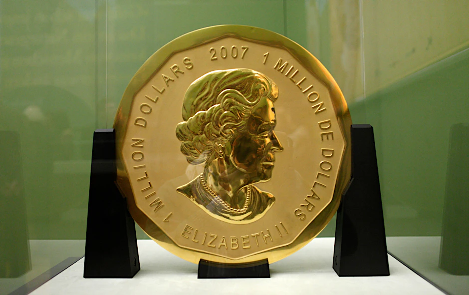 Die 100 Kilogramm schwere Goldmünze „Big Maple Leaf“ im Bode-Museum – bevor sie gestohlen wurde.
