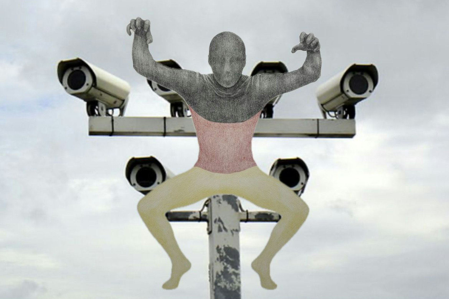 Der digitale große Bruder: Der Staat weitet seine Überwachung Schritt für Schritt aus. Ist Orwells Geschichte aus „1984“ längst eine abgewandelte Realität für uns? (Kunstwerk abfotografiert von Alex Wissel, <em>Katechon Deutschland</em> (2025). Courtesy der Künstler und Galerie Nagel Draxler Berlin/Köln/Messeberg).