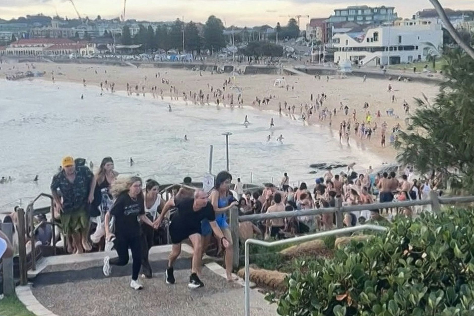 In Panik rennen Strandbesucher vom Bondi Beach weg, als die Schüsse krachen.