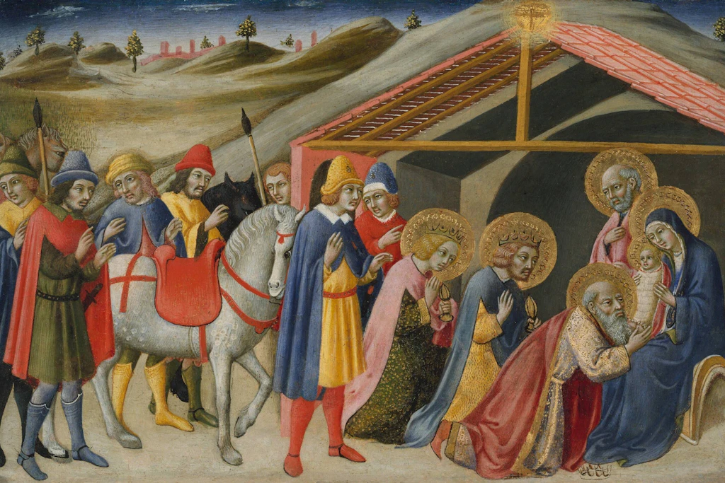Die Heiligen Drei Könige beim Jesuskind in einem Gemälde von Sano di Pietro, 1470