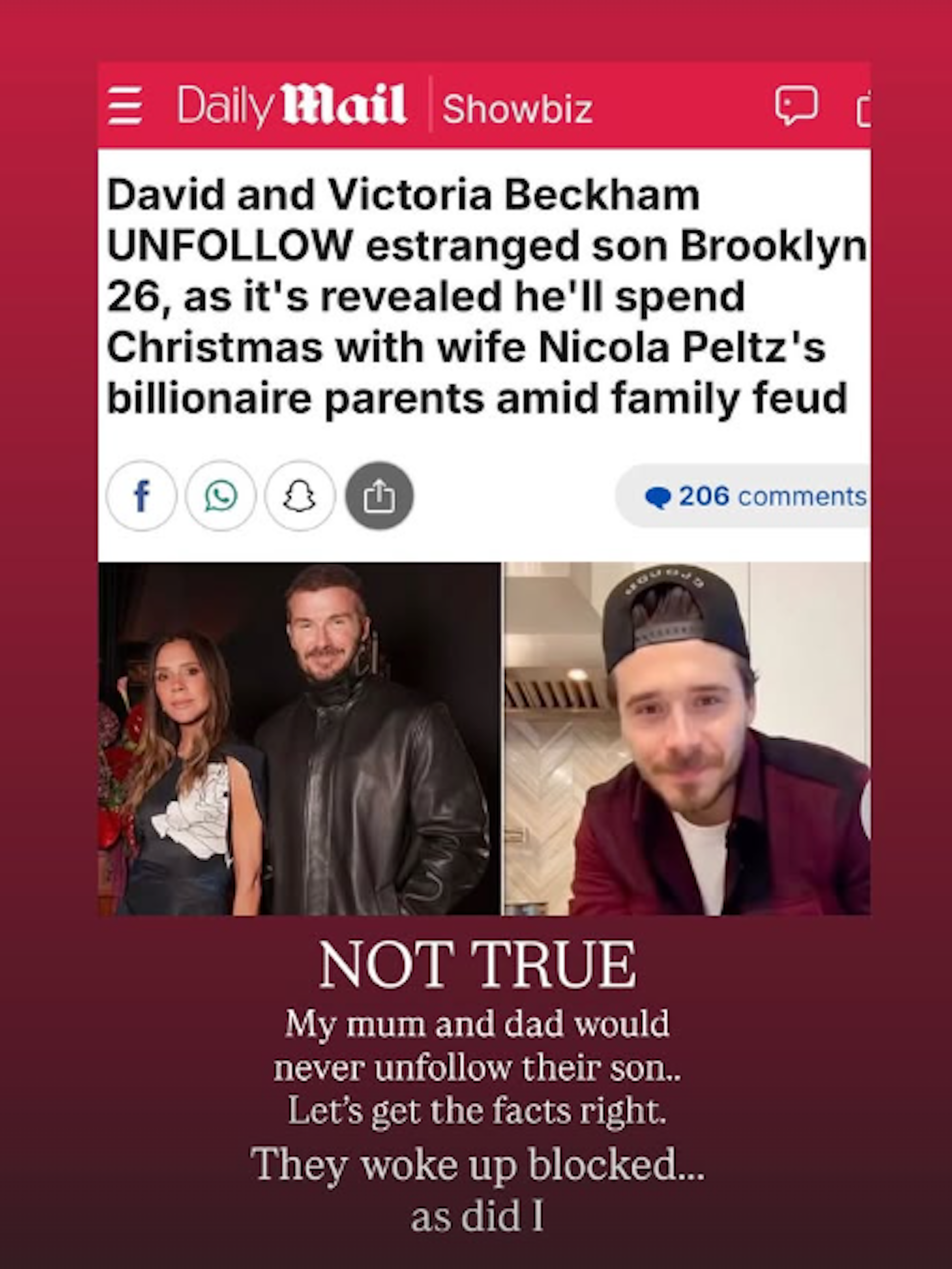 „Mum und Dad würden ihrem Sohn niemals entfolgen“, schreibt Cruz Beckham auf Instagram.