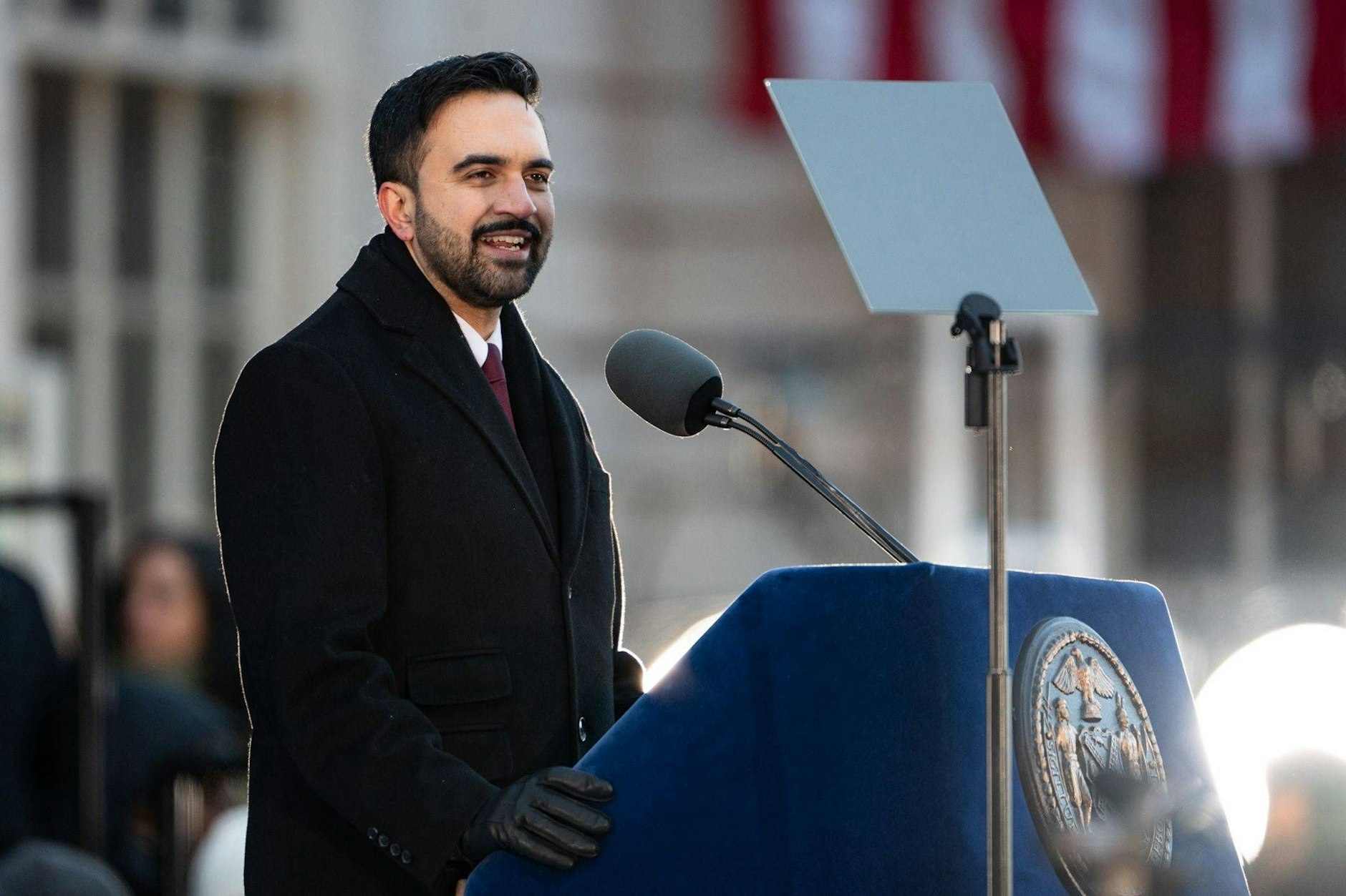 Zohran Mamdani bei seiner Antrittsrede am 1. Januar. Er ist New Yorks neuer Bürgermeister.