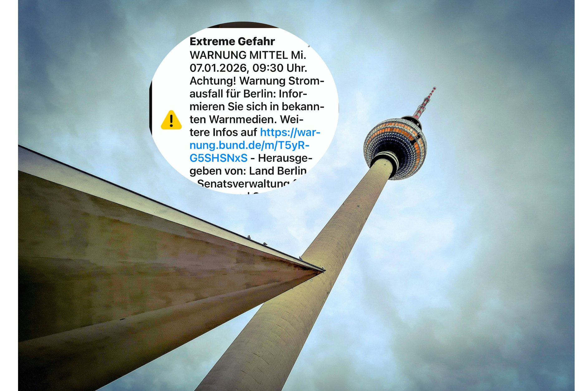 An Tag fünf werden die Berliner vor dem Stromausfall gewarnt.